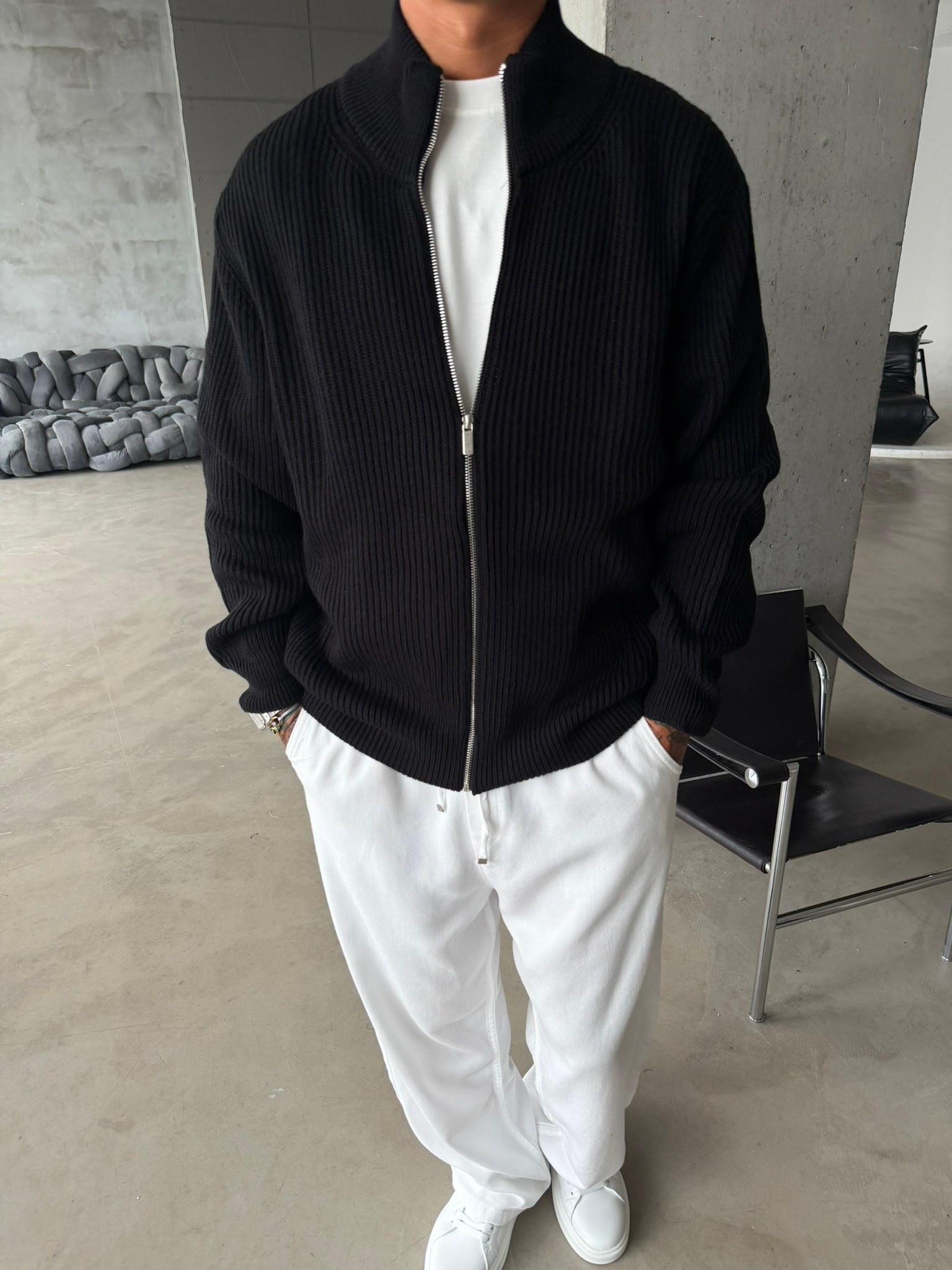 Bordeaux Zip Knit Hırka