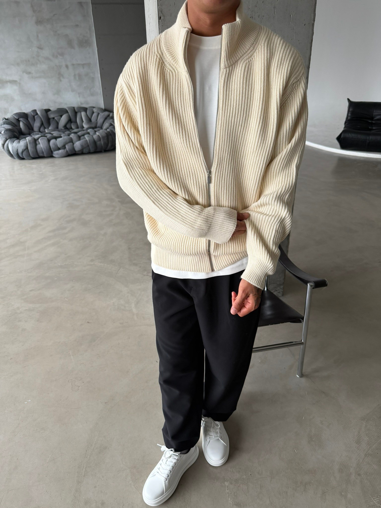 Bordeaux Zip Knit Hırka