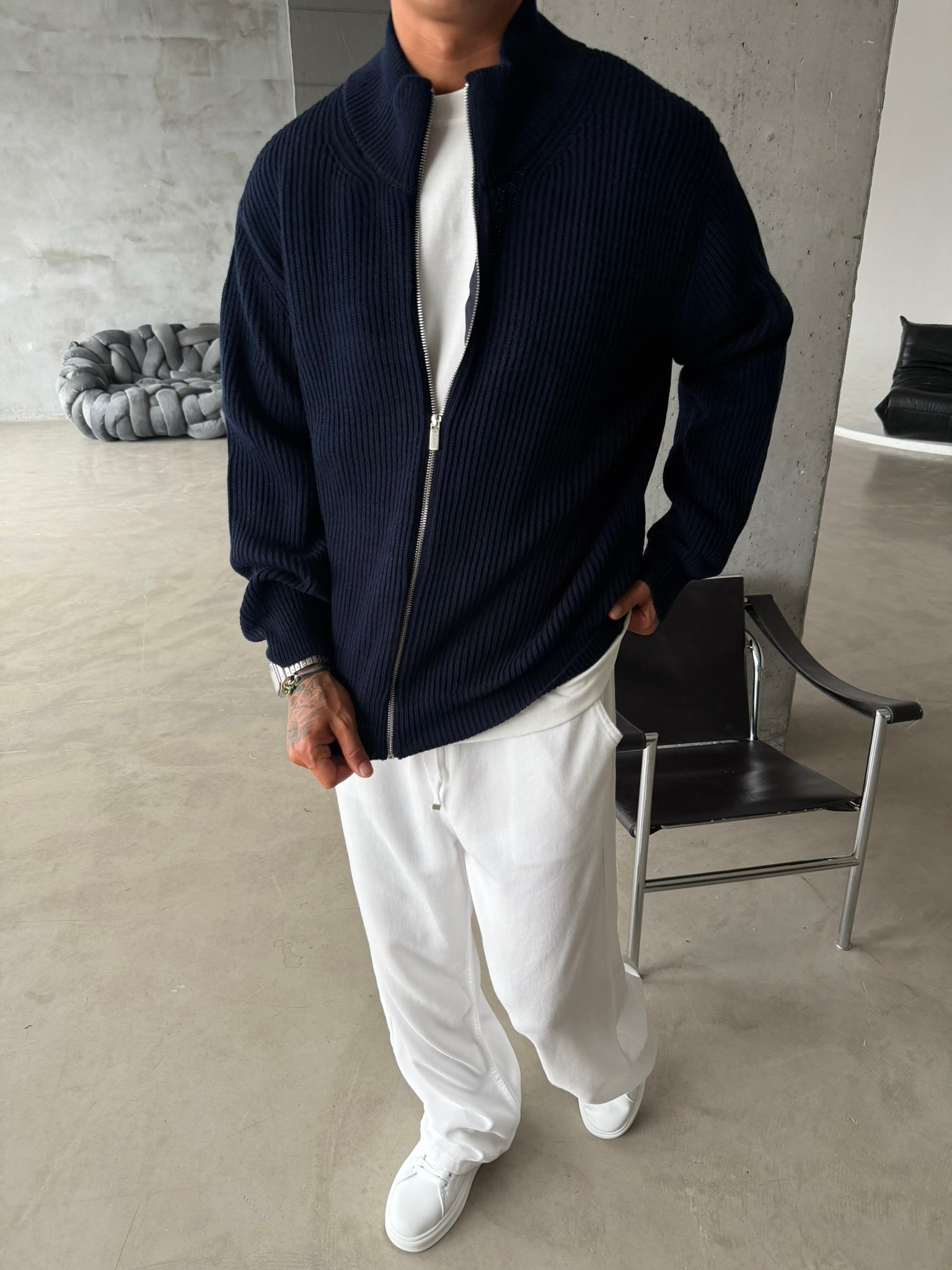 Bordeaux Zip Knit Hırka