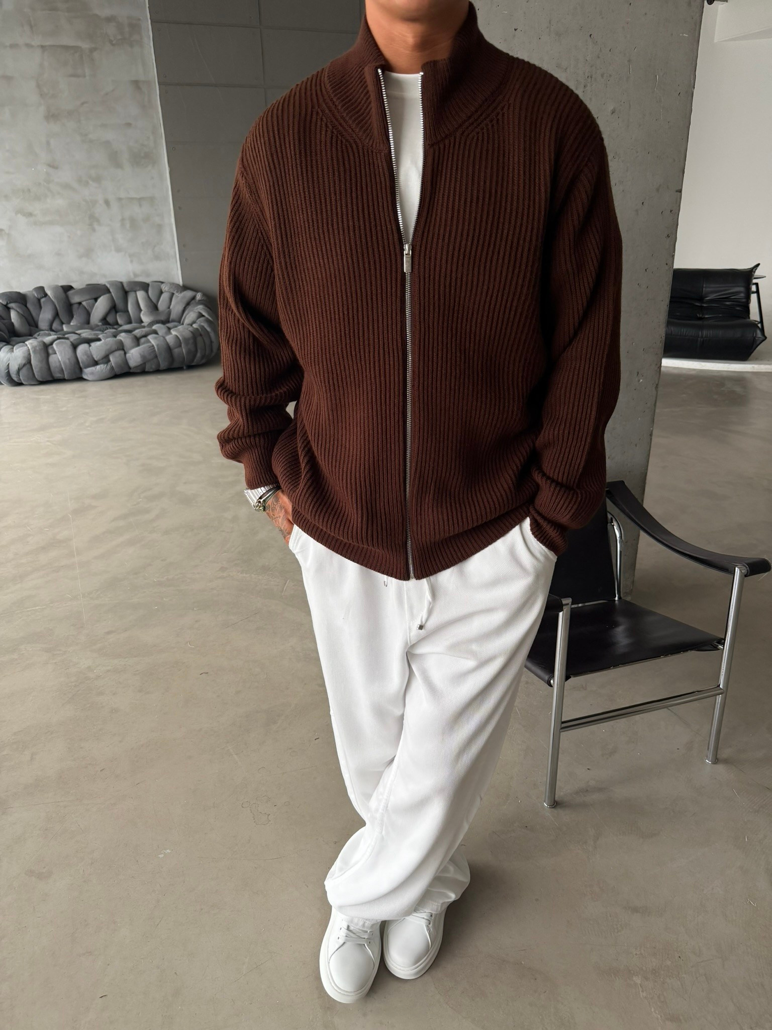 Bordeaux Zip Knit Hırka