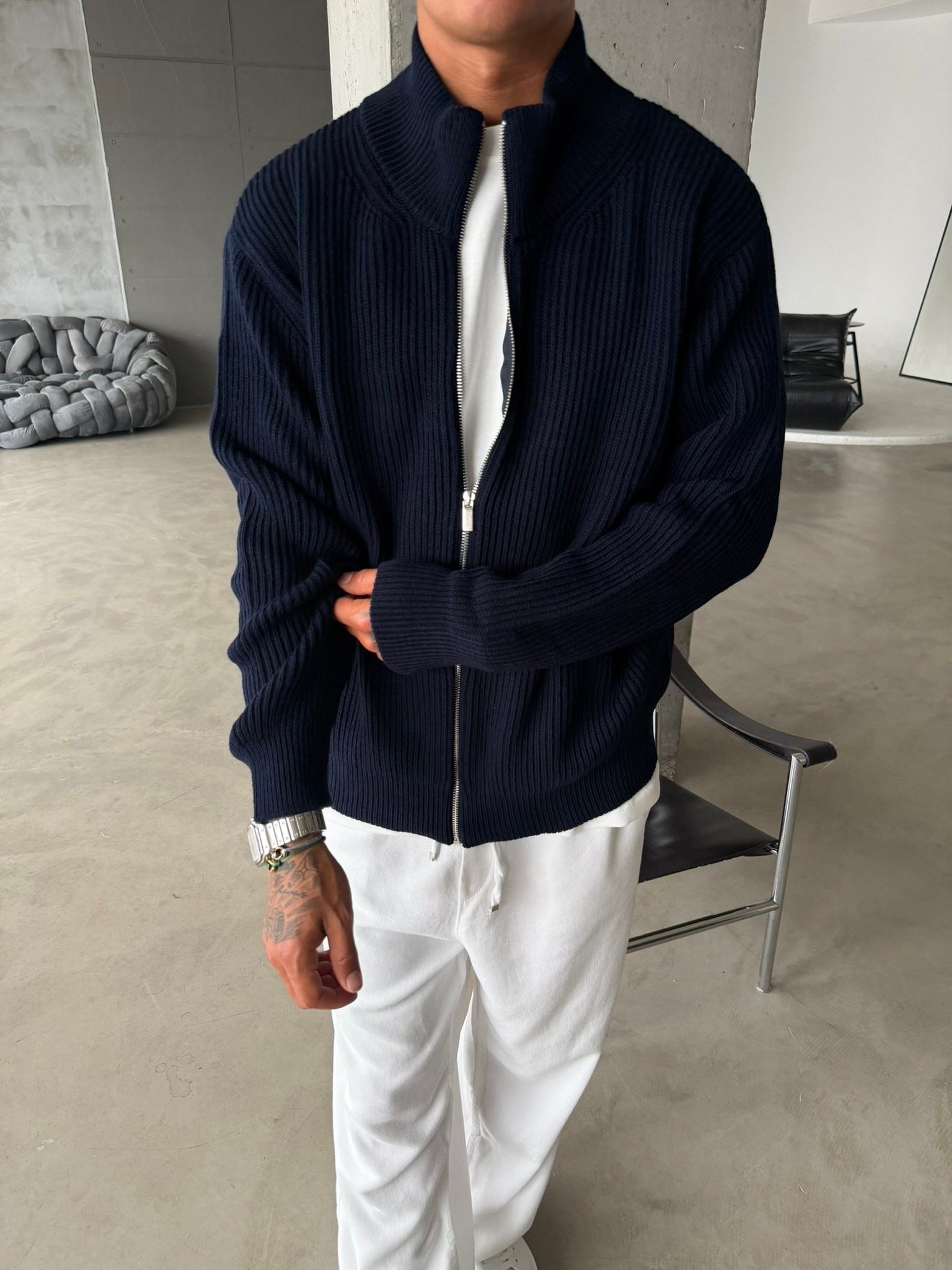 Bordeaux Zip Knit Hırka