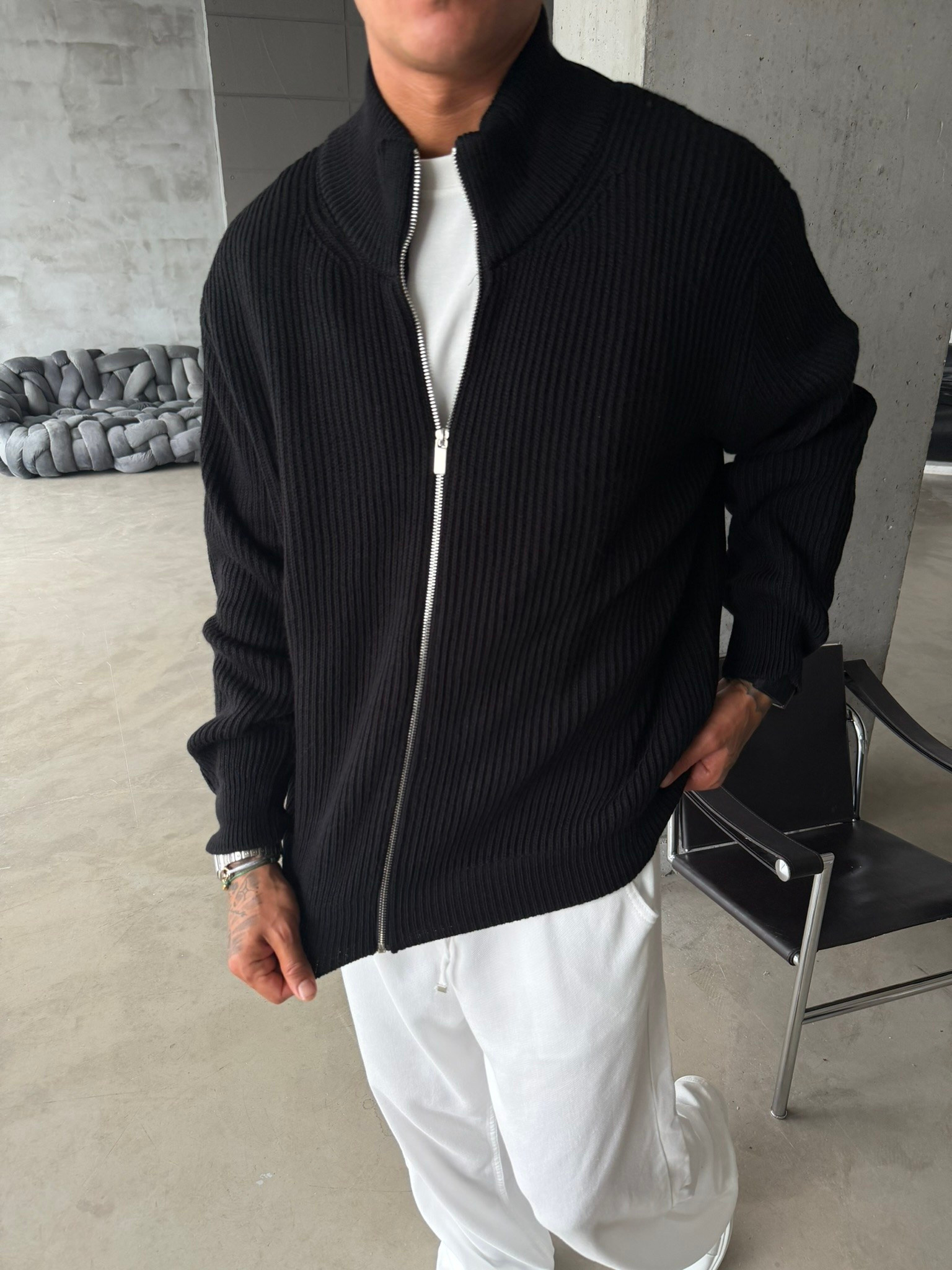 Bordeaux Zip Knit Hırka