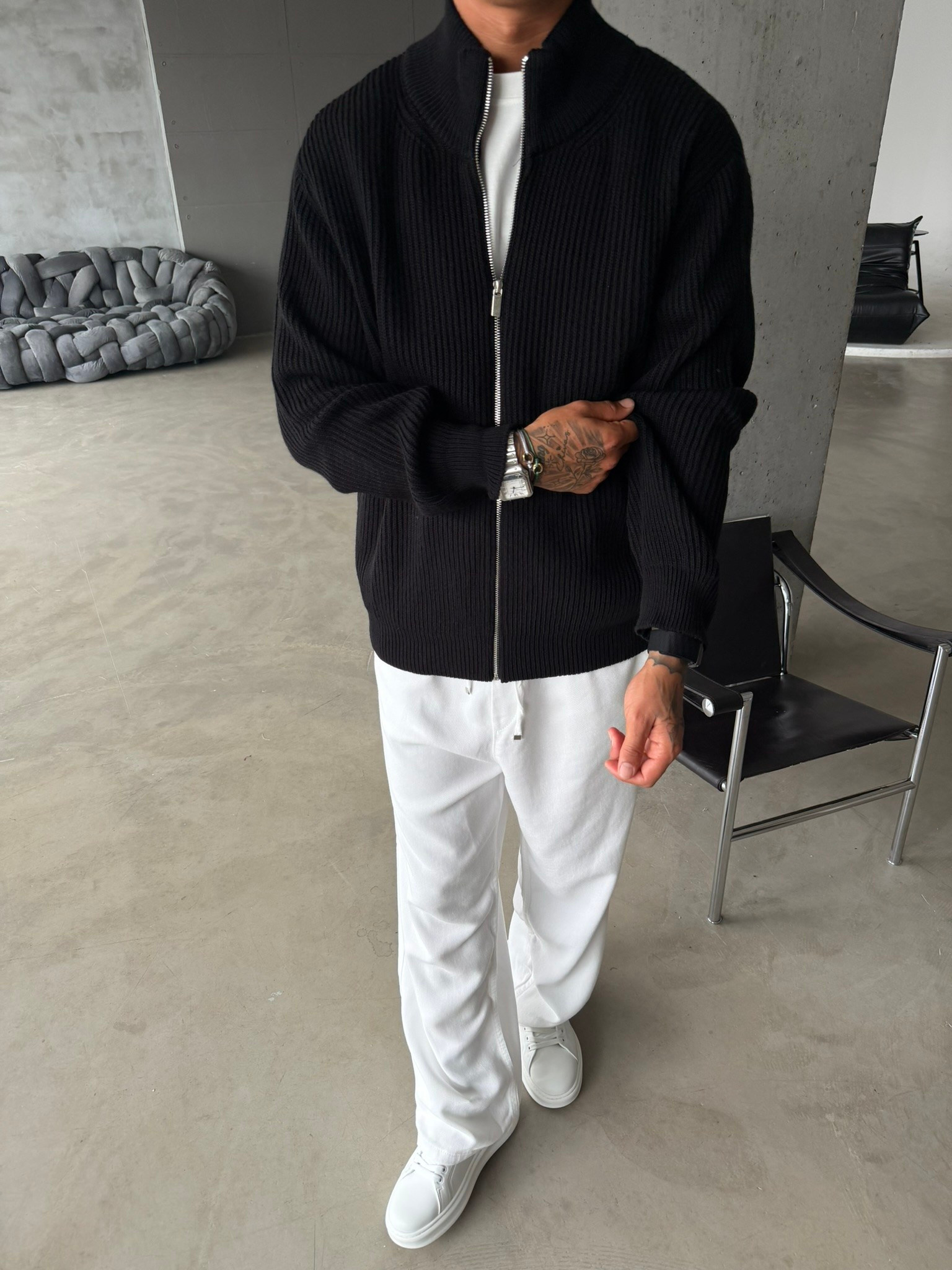 Bordeaux Zip Knit Hırka