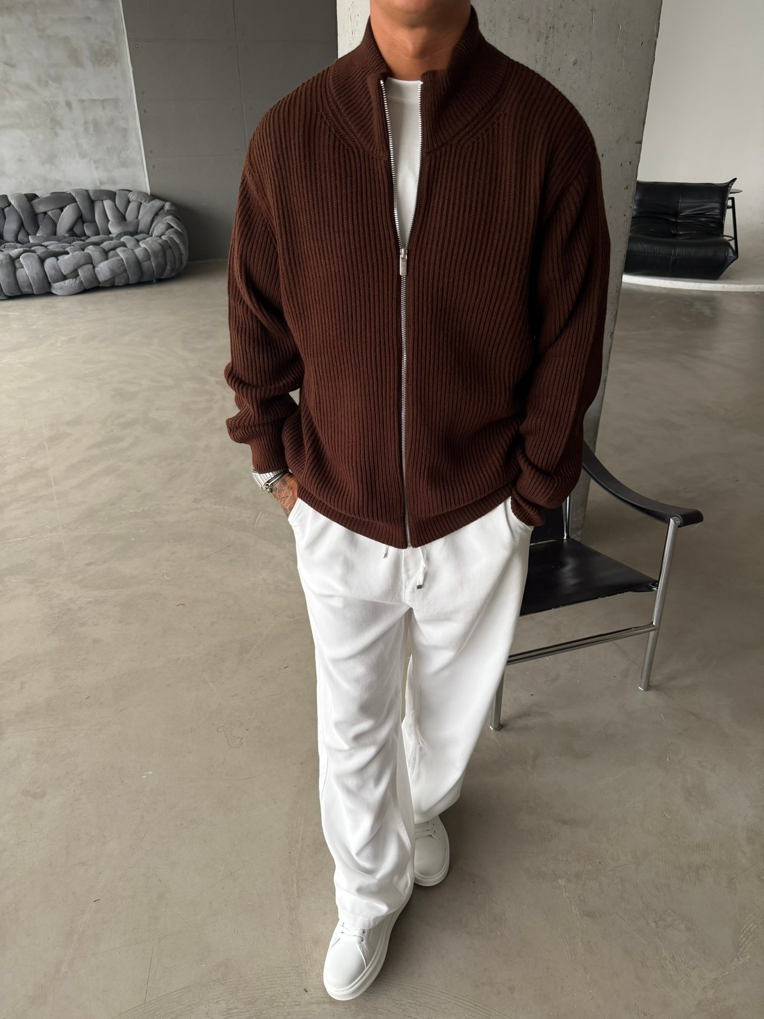 Bordeaux Zip Knit Hırka