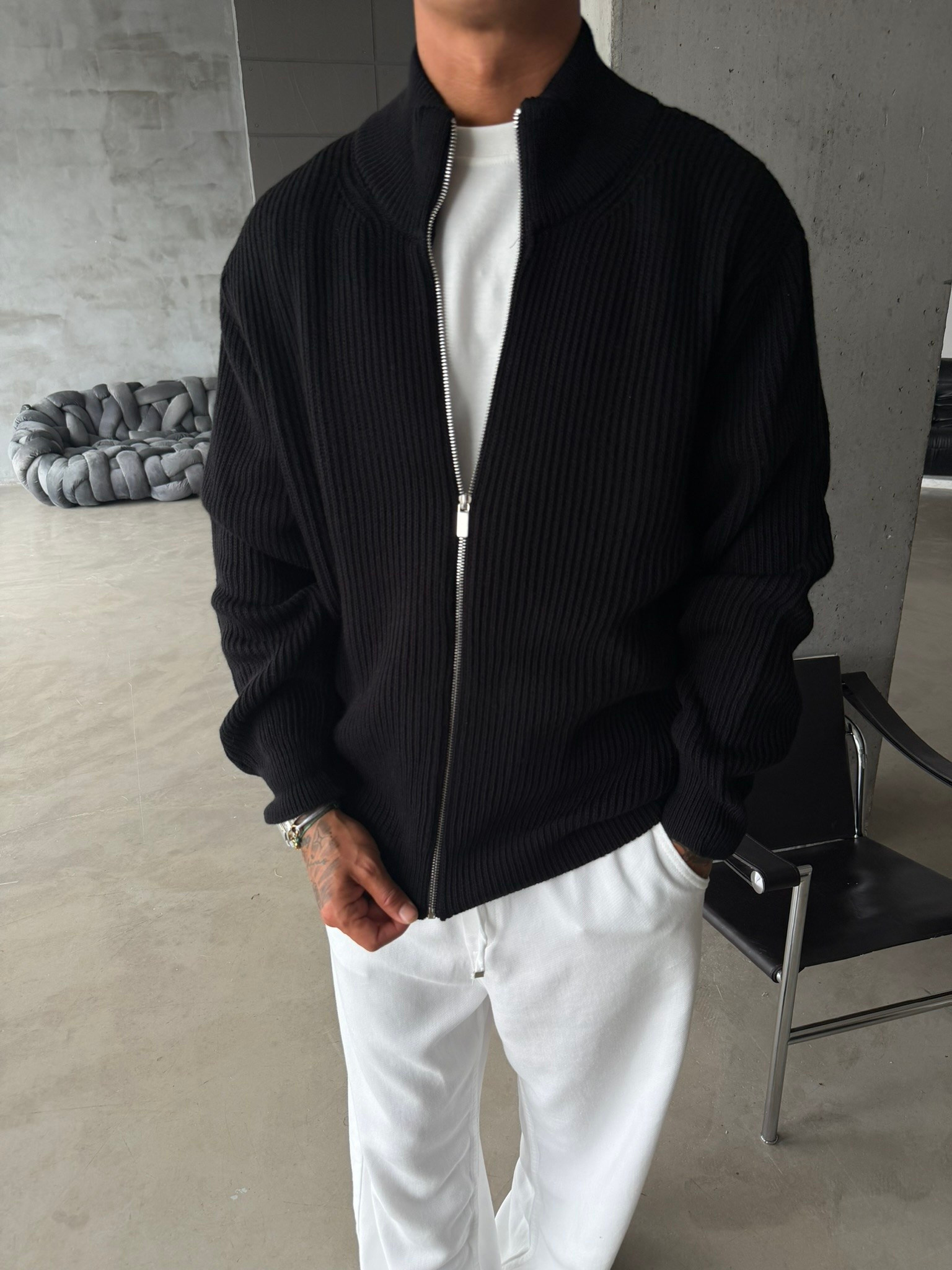 Bordeaux Zip Knit Hırka