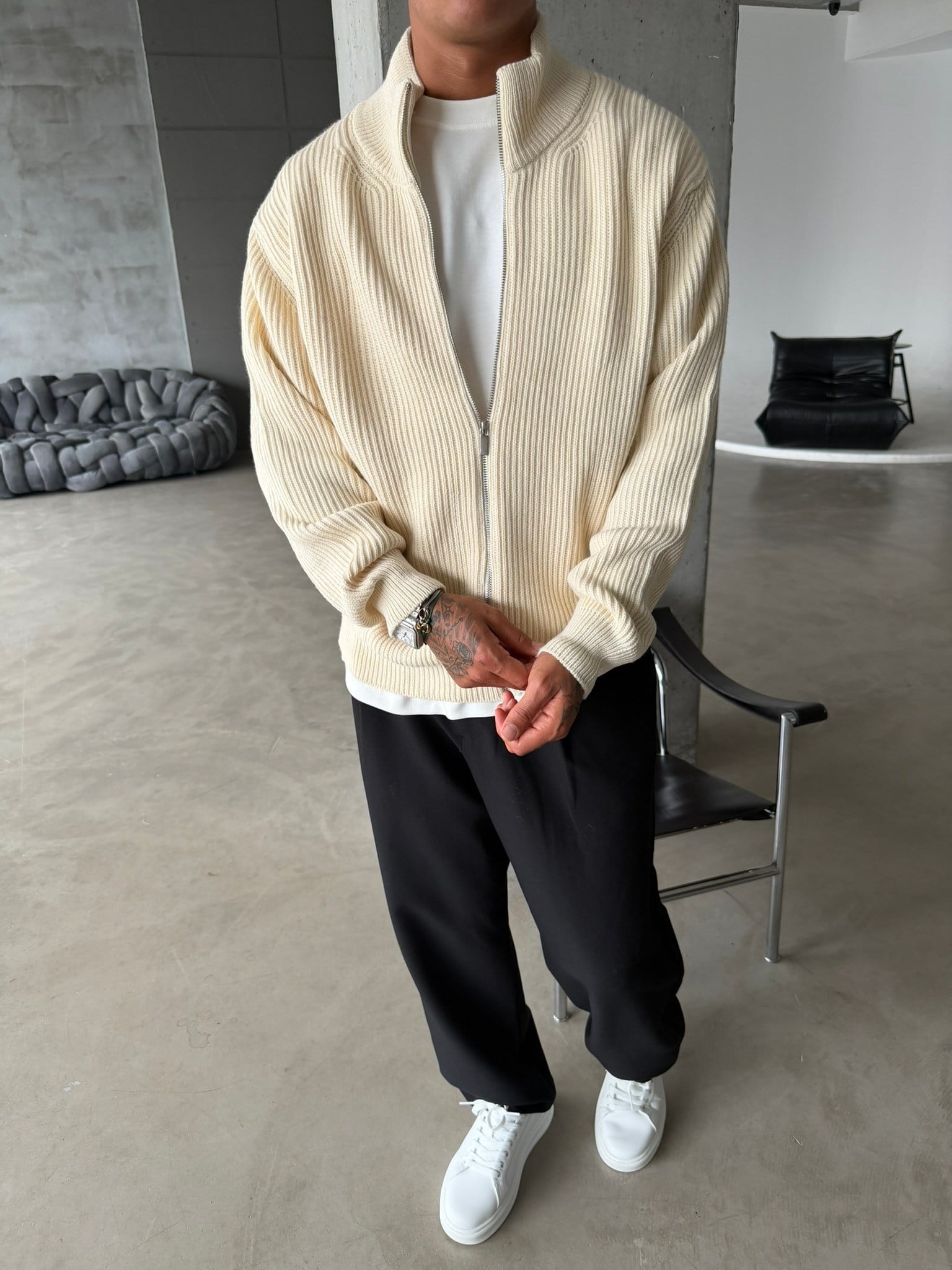 Bordeaux Zip Knit Hırka