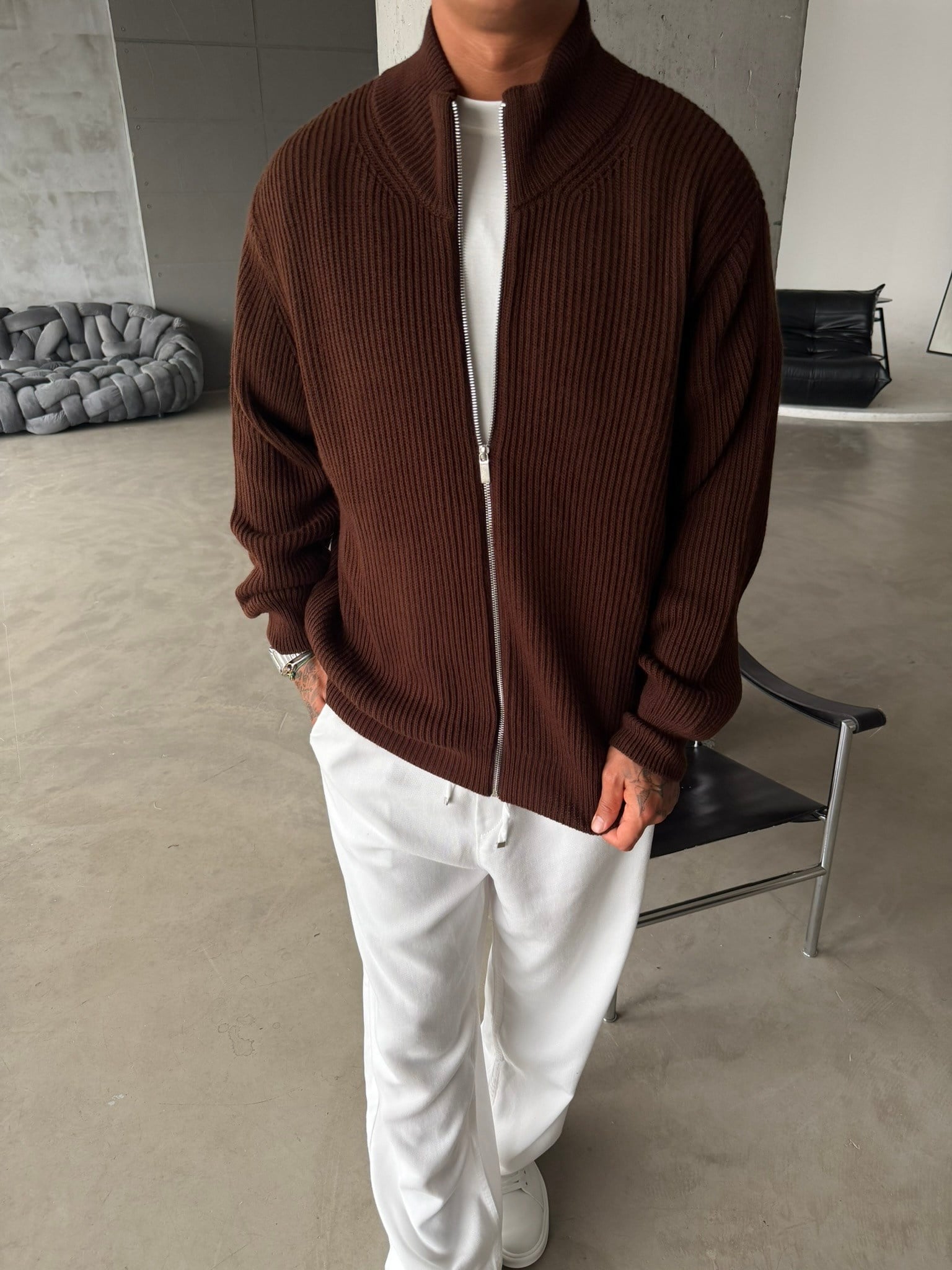 Bordeaux Zip Knit Hırka