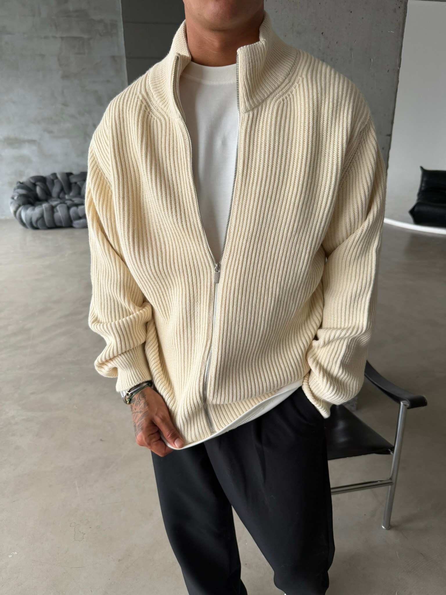 Bordeaux Zip Knit Hırka
