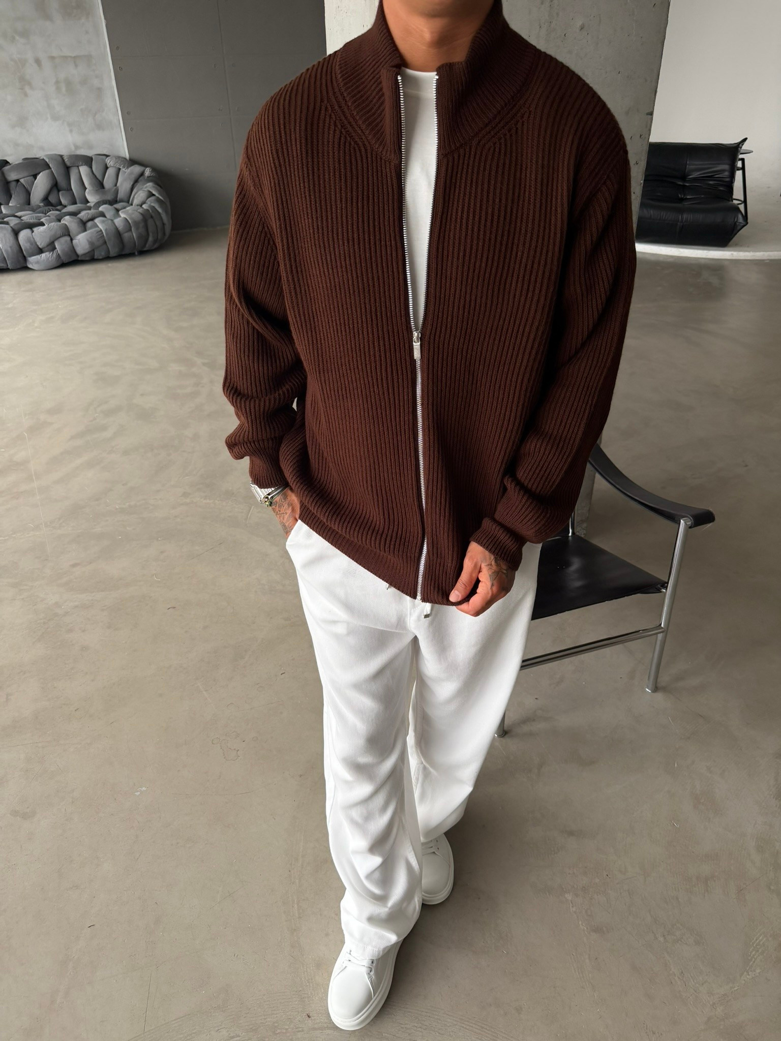 Bordeaux Zip Knit Hırka