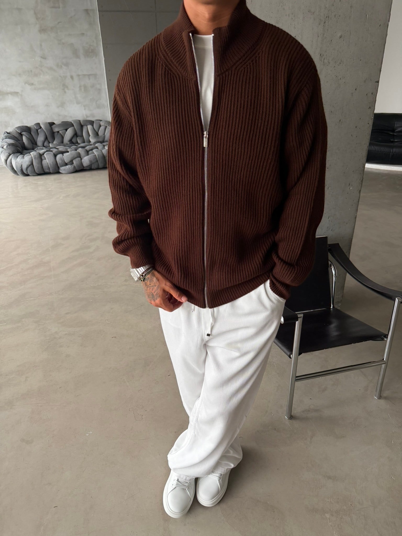 Bordeaux Zip Knit Hırka