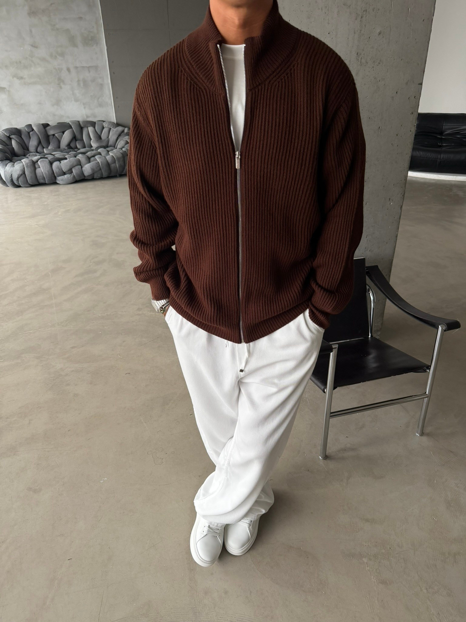 Bordeaux Zip Knit Hırka