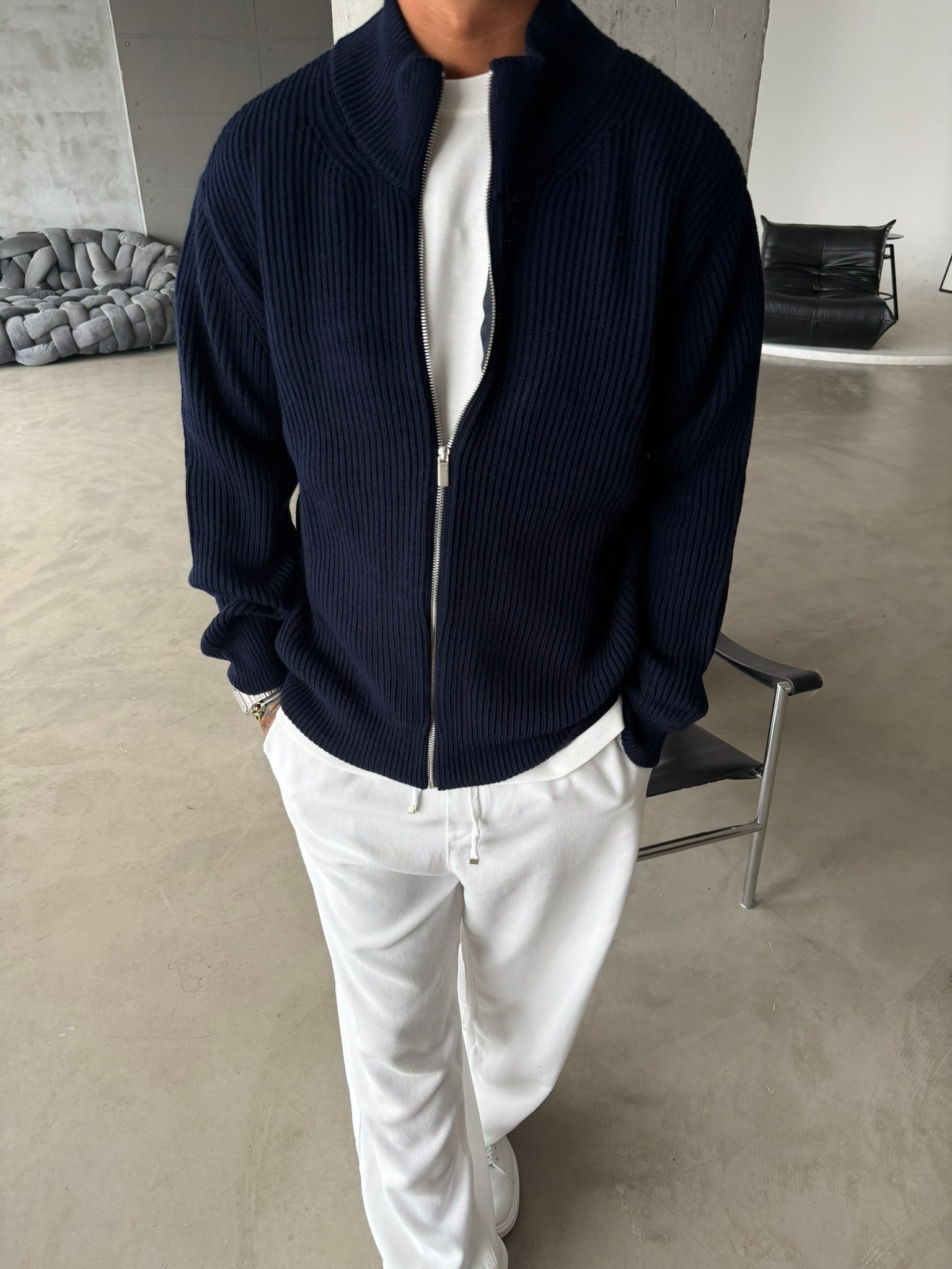 Bordeaux Zip Knit Hırka