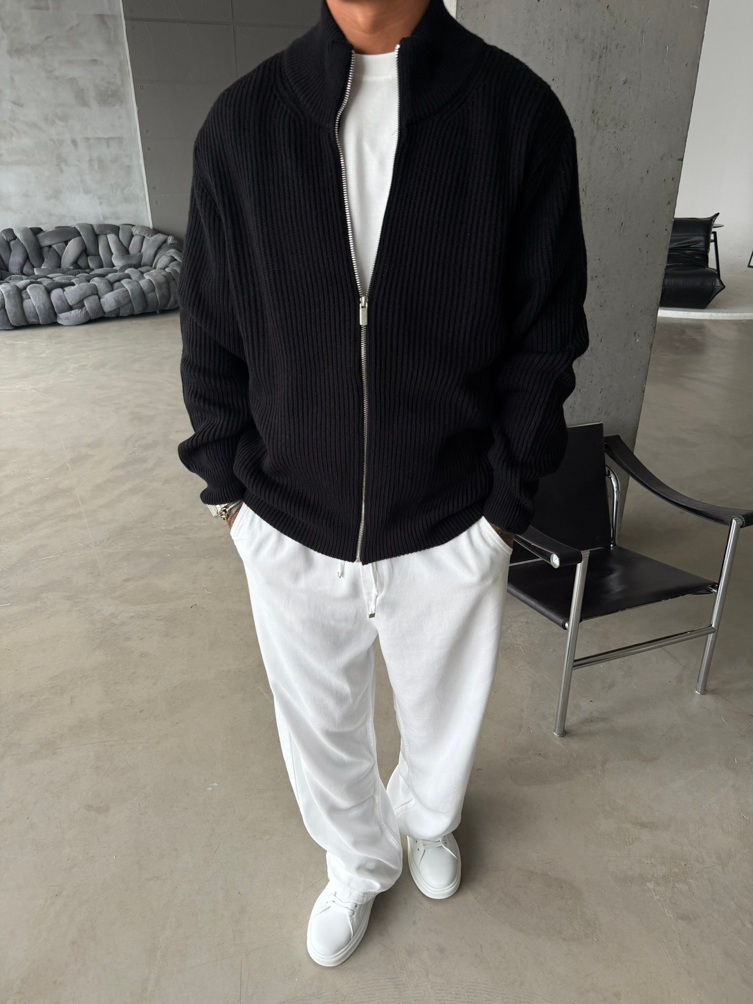 Bordeaux Zip Knit Hırka