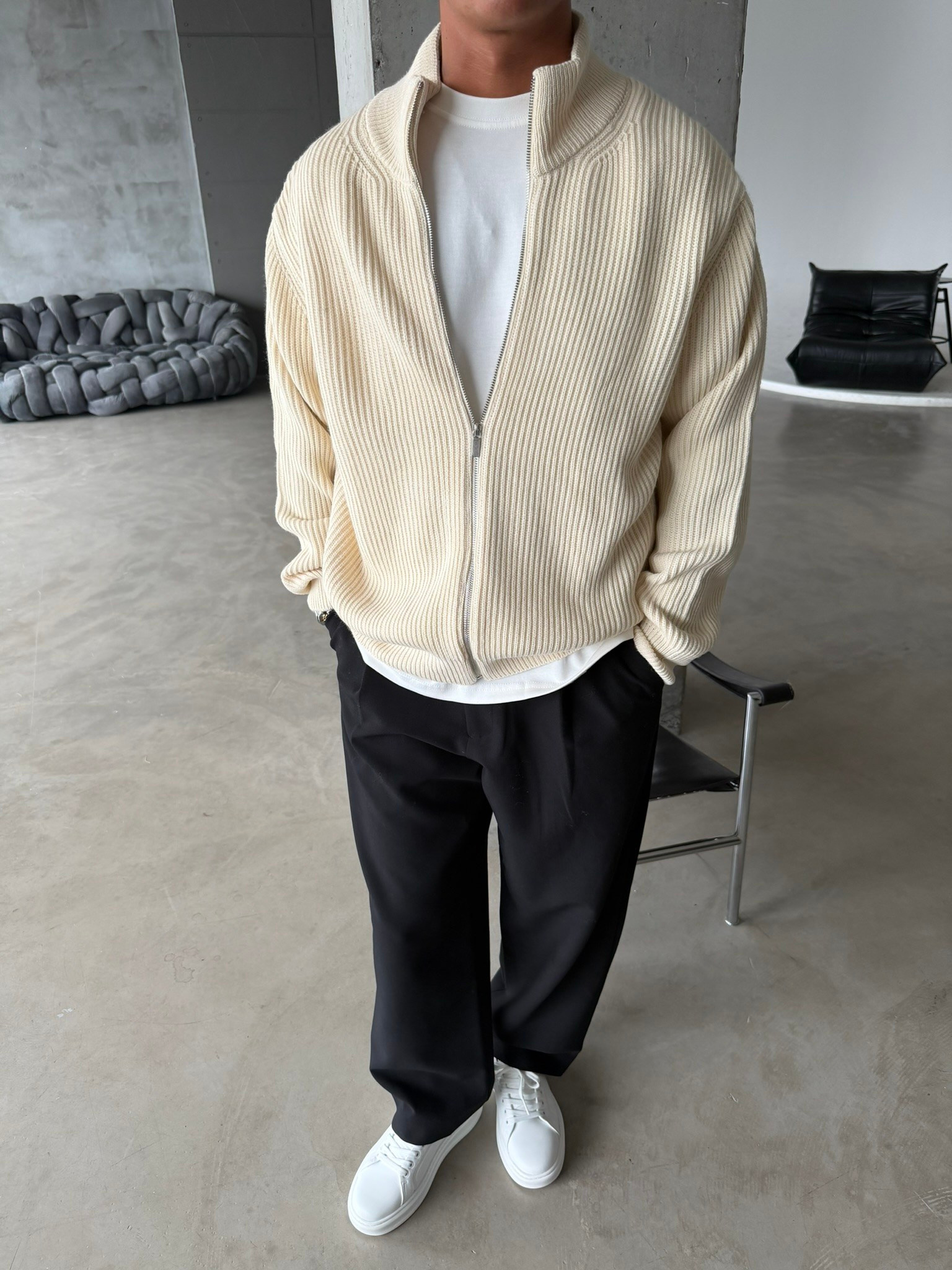 Bordeaux Zip Knit Hırka
