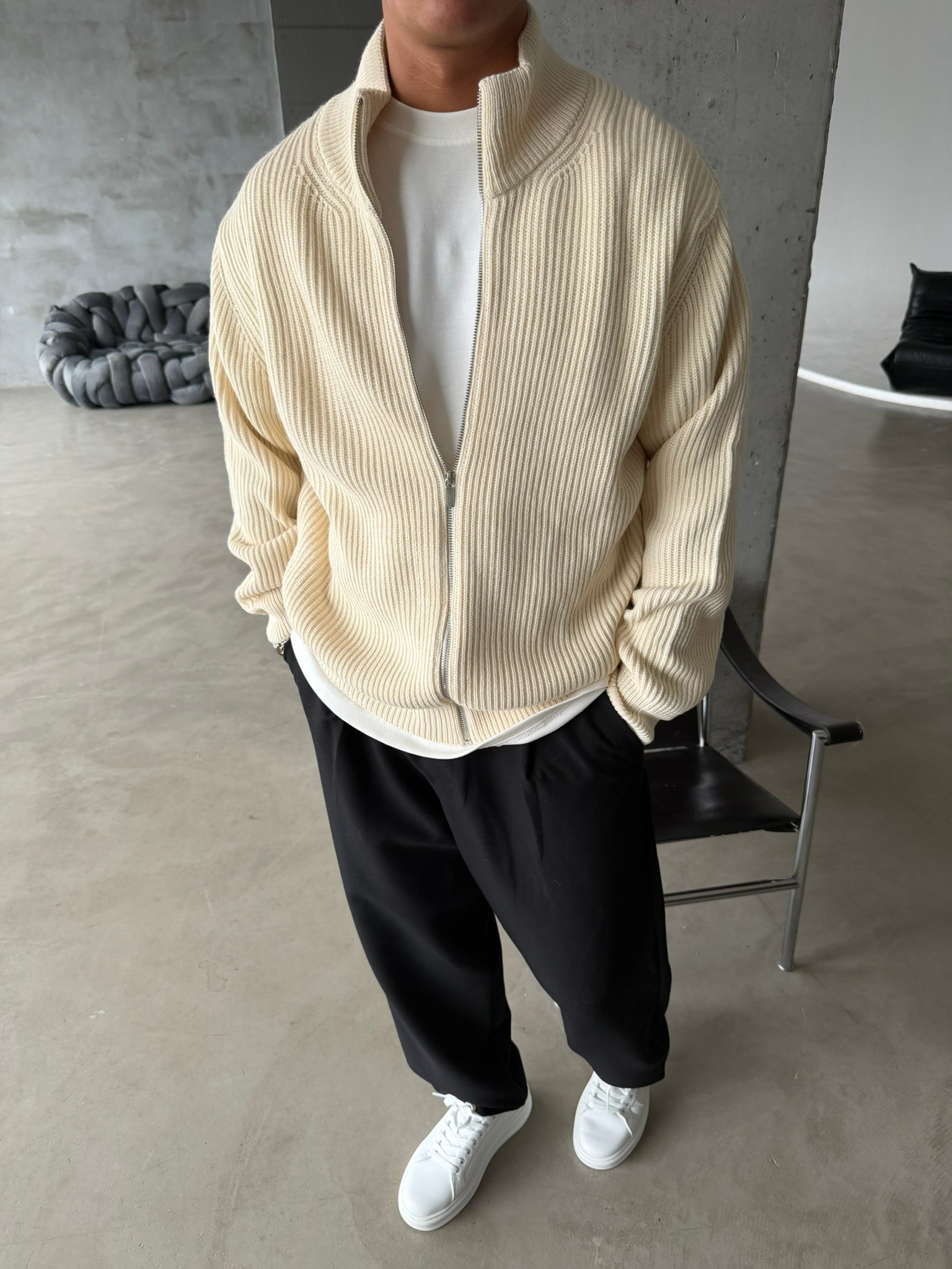 Bordeaux Zip Knit Hırka