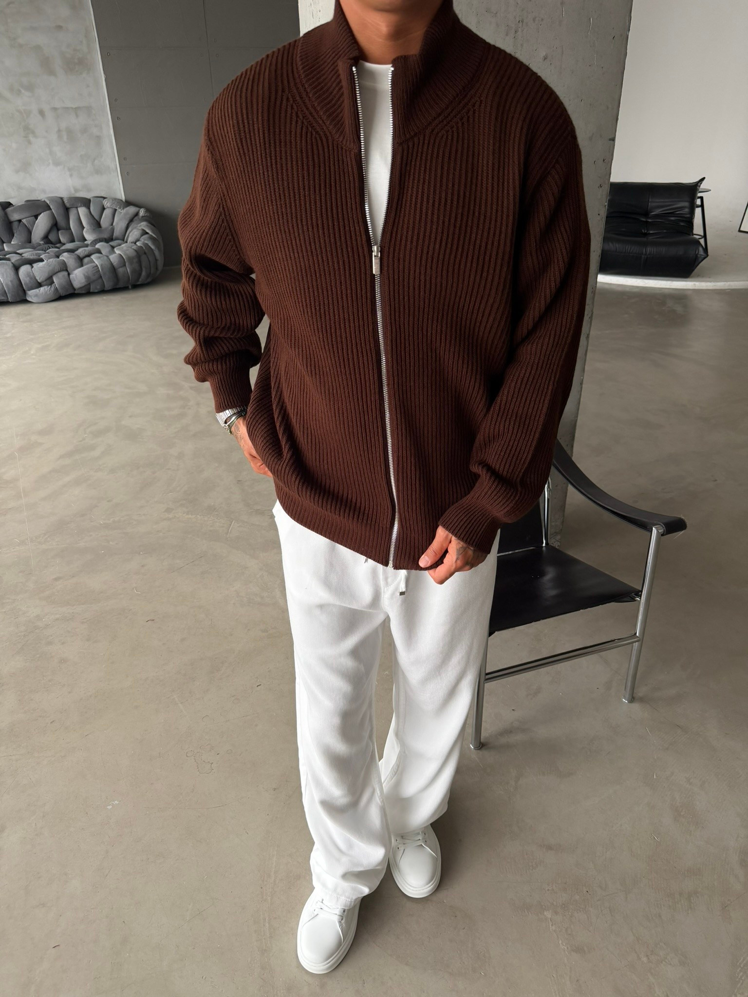 Bordeaux Zip Knit Hırka