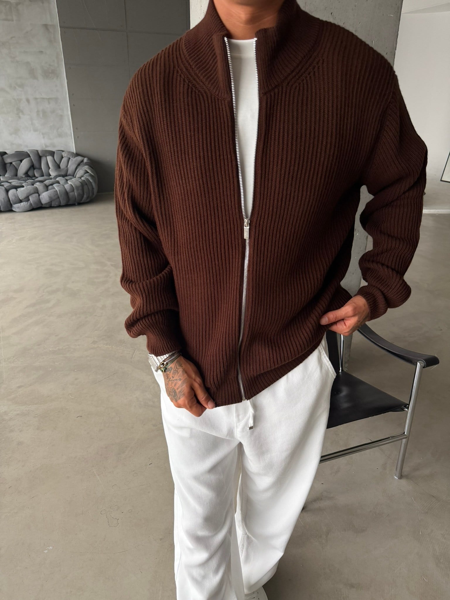 Bordeaux Zip Knit Hırka