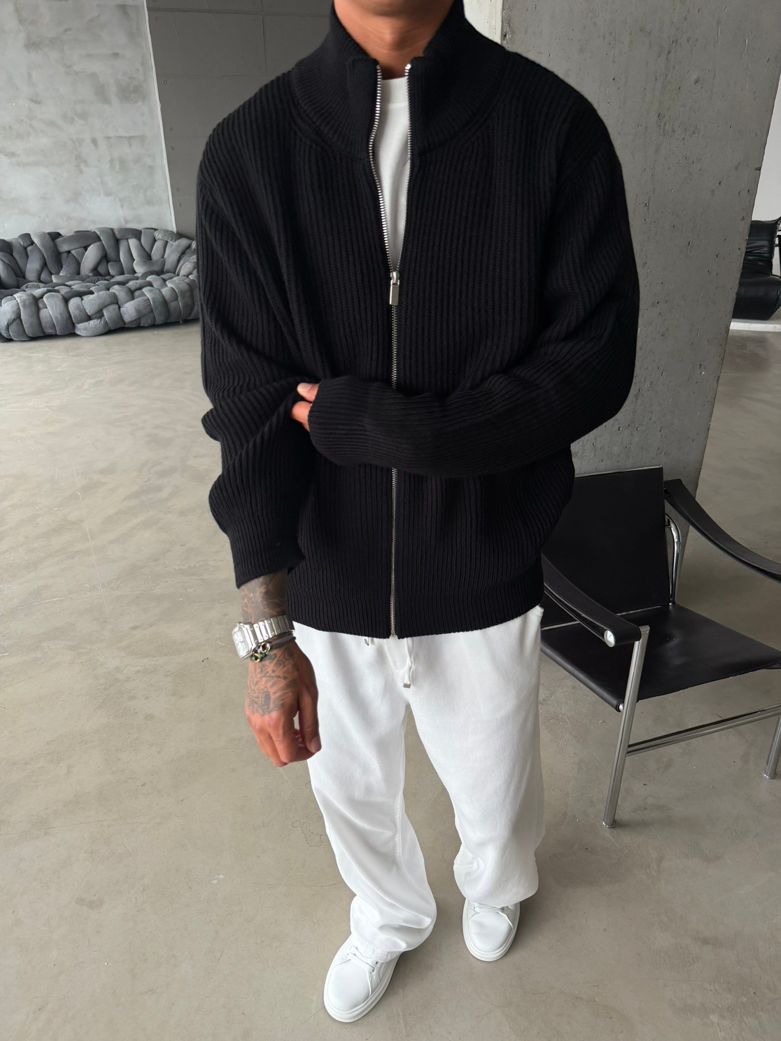 Bordeaux Zip Knit Hırka