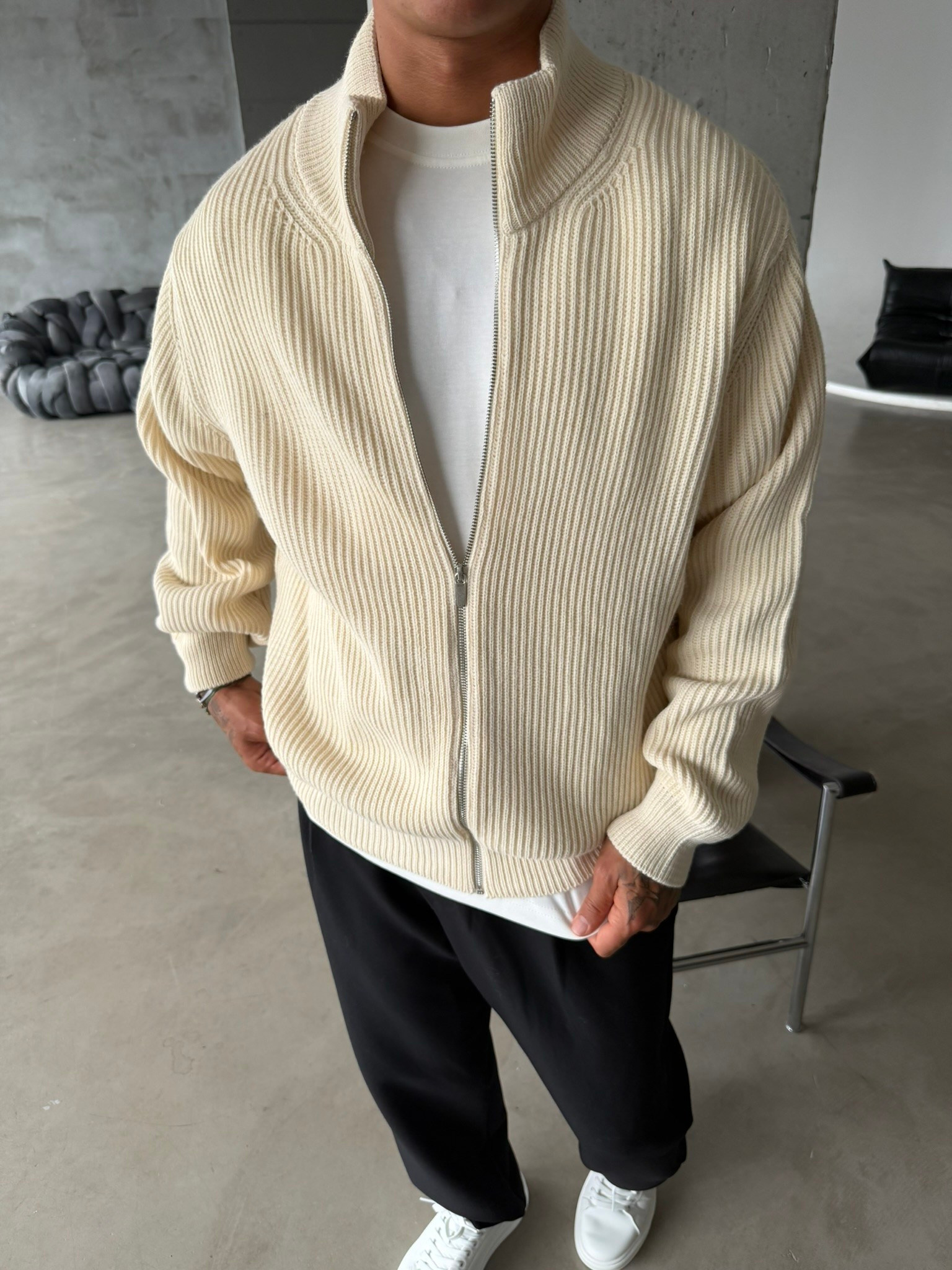 Bordeaux Zip Knit Hırka