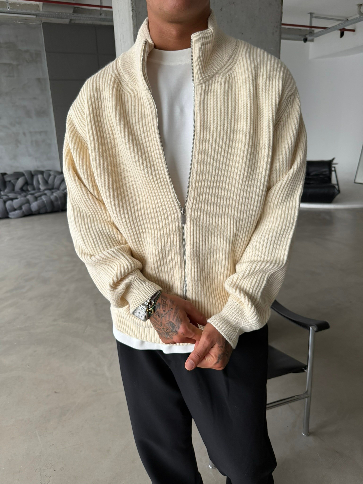 Bordeaux Zip Knit Hırka