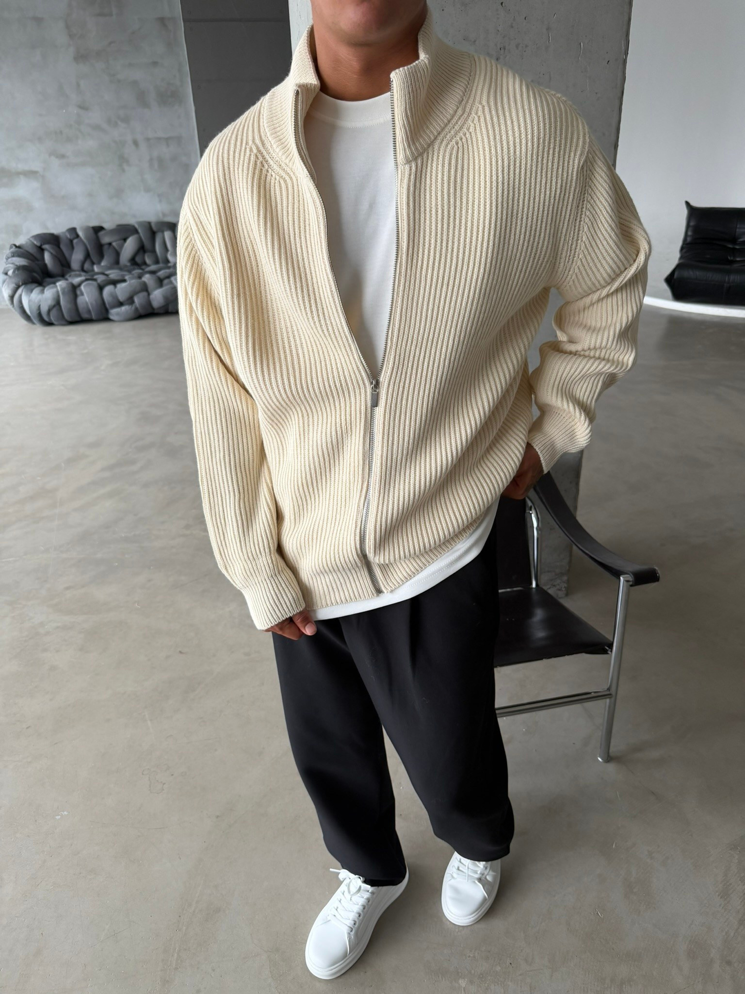 Bordeaux Zip Knit Hırka