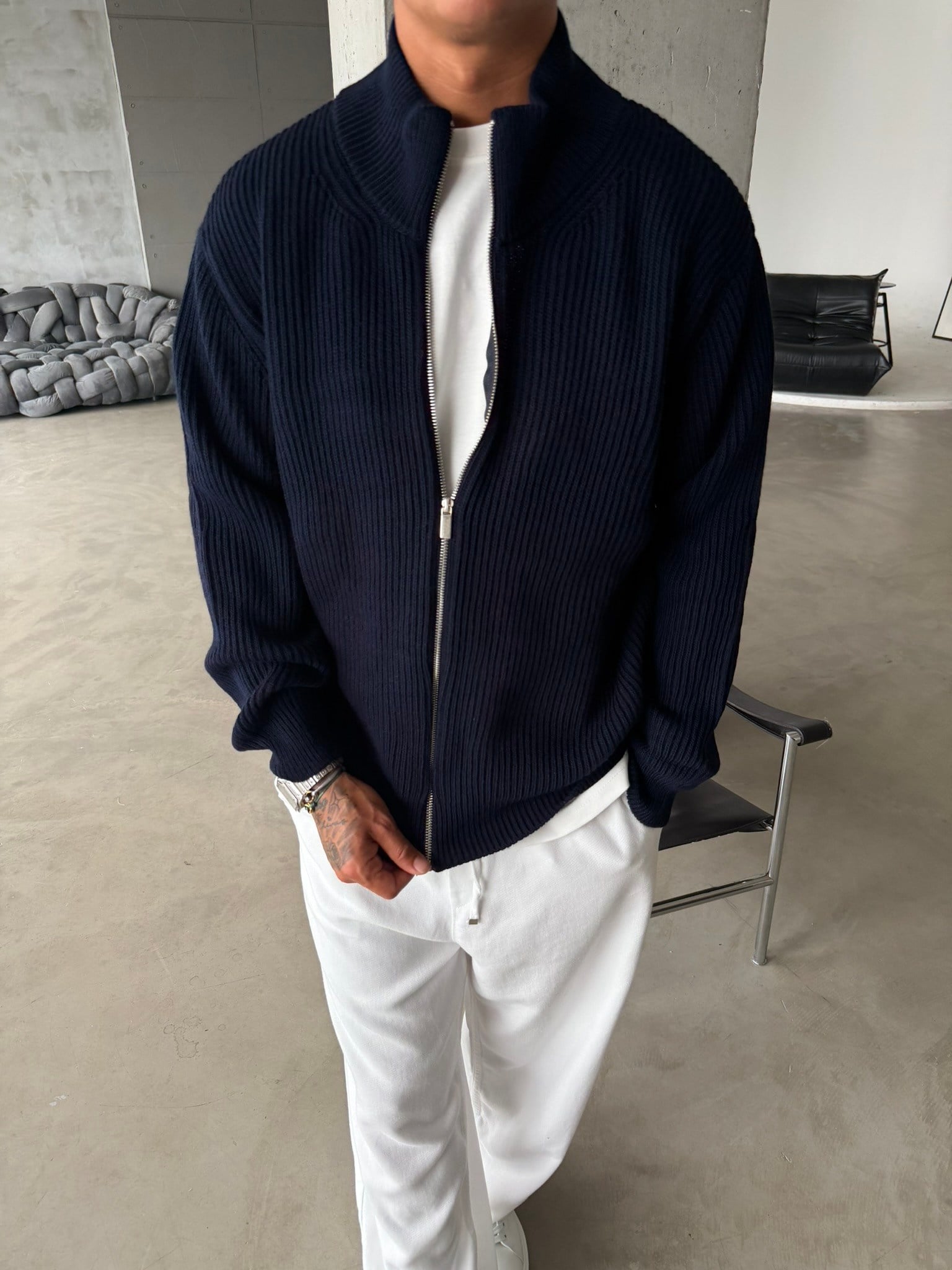 Bordeaux Zip Knit Hırka