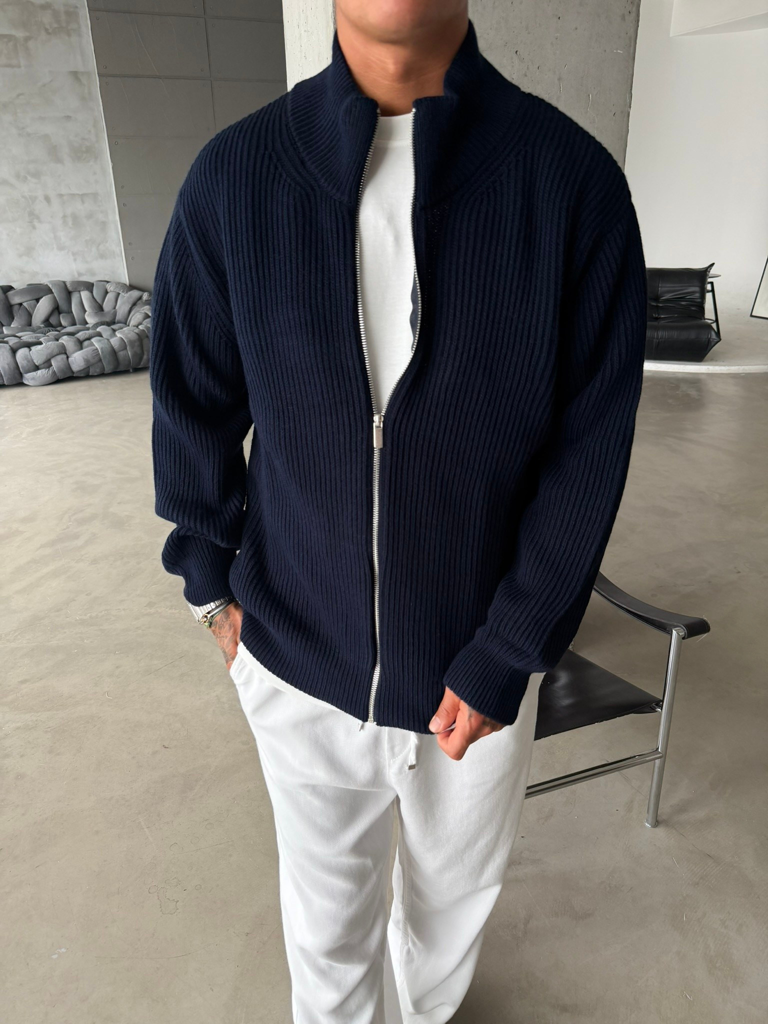 Bordeaux Zip Knit Hırka