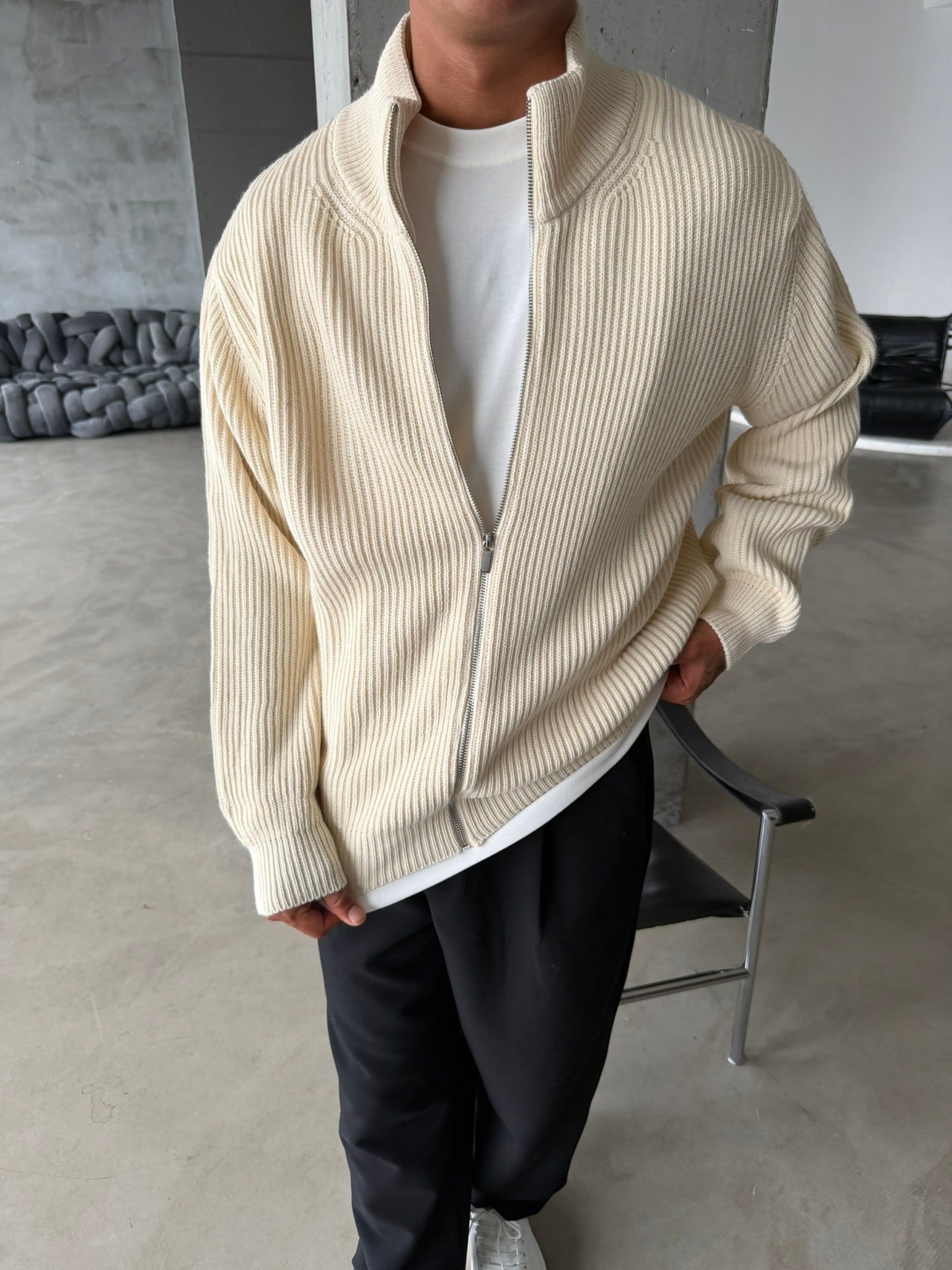 Bordeaux Zip Knit Hırka