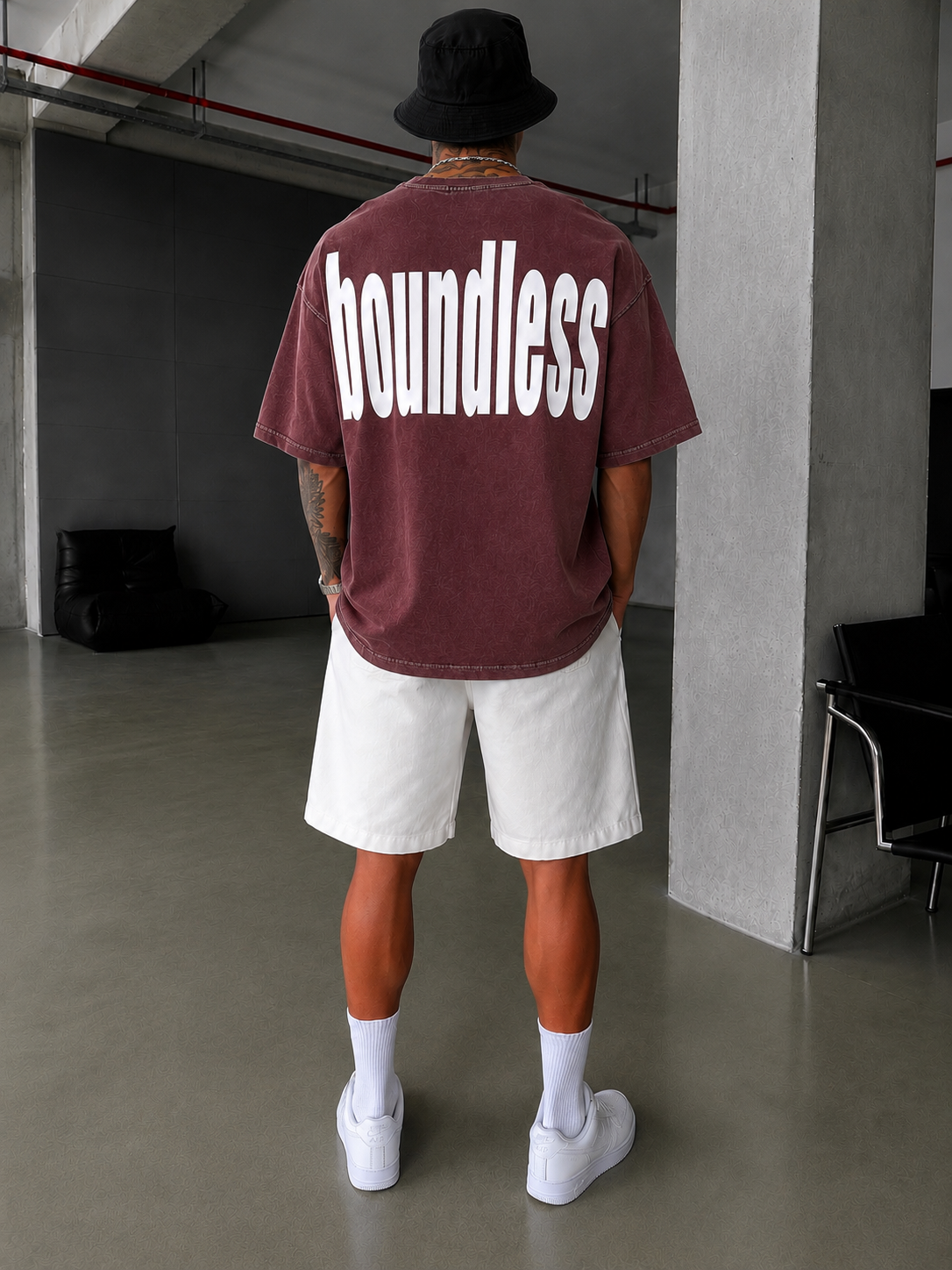 Boundless Oversize Yıkamalı T-Shirt-Bordo