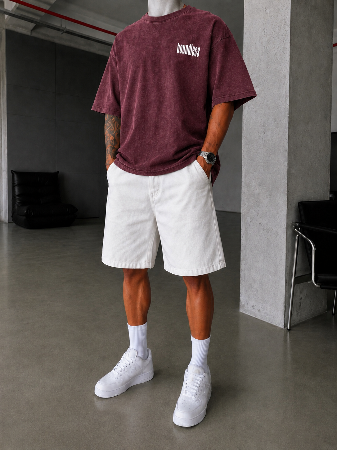 Boundless Oversize Yıkamalı T-Shirt-Bordo