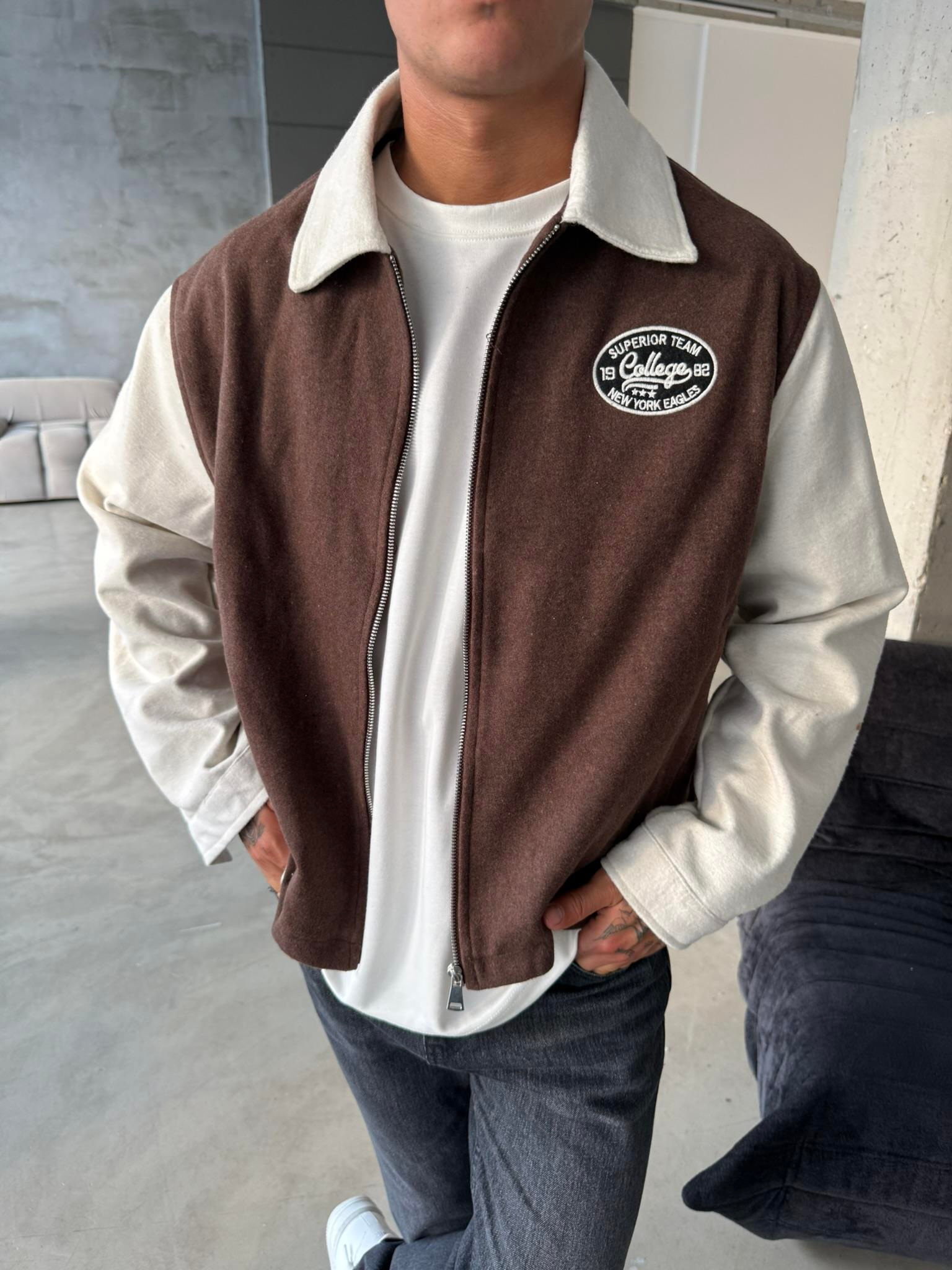 Box Fit Kolej Ceket - Kahve