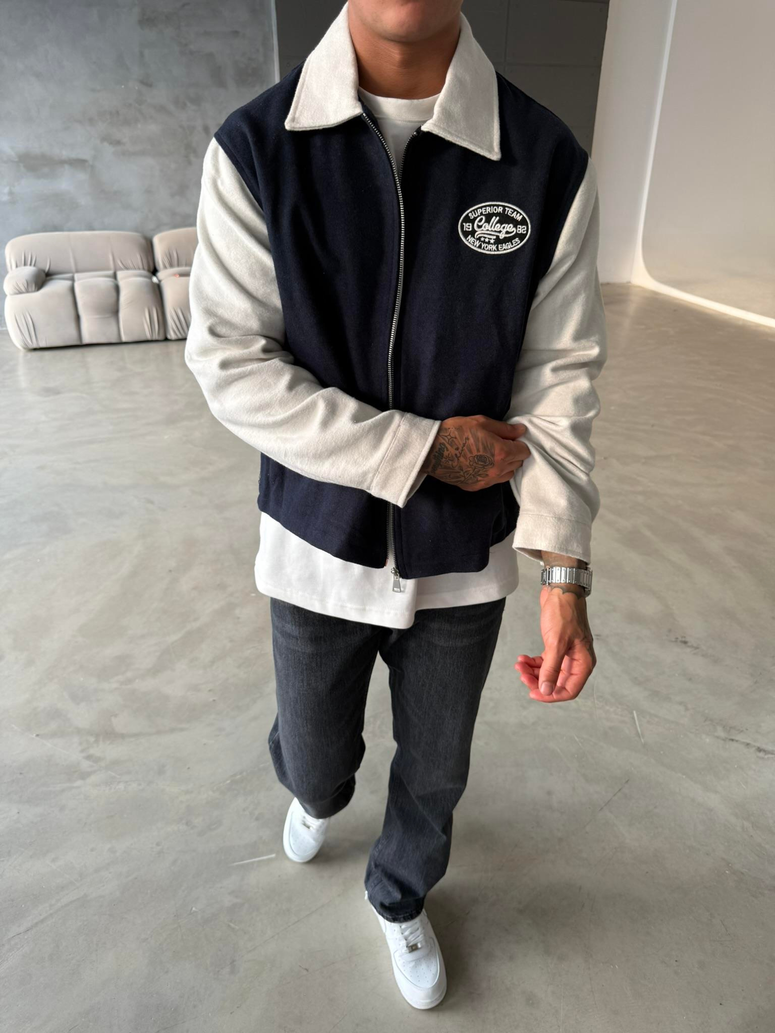 Box Fit Kolej Ceket - Lacivert