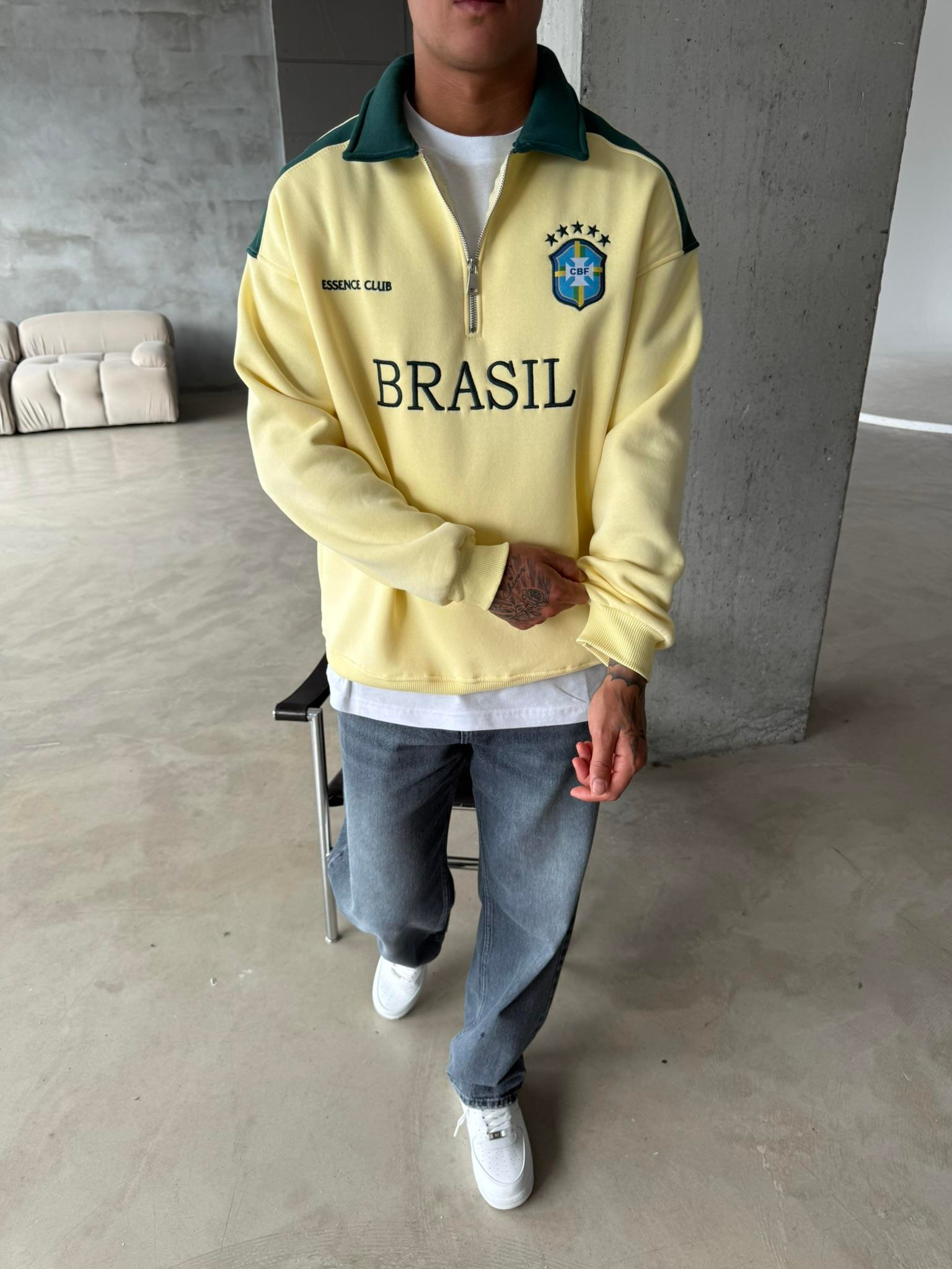 Brasil Yarım Fermuar Sweatshirt - Sarı