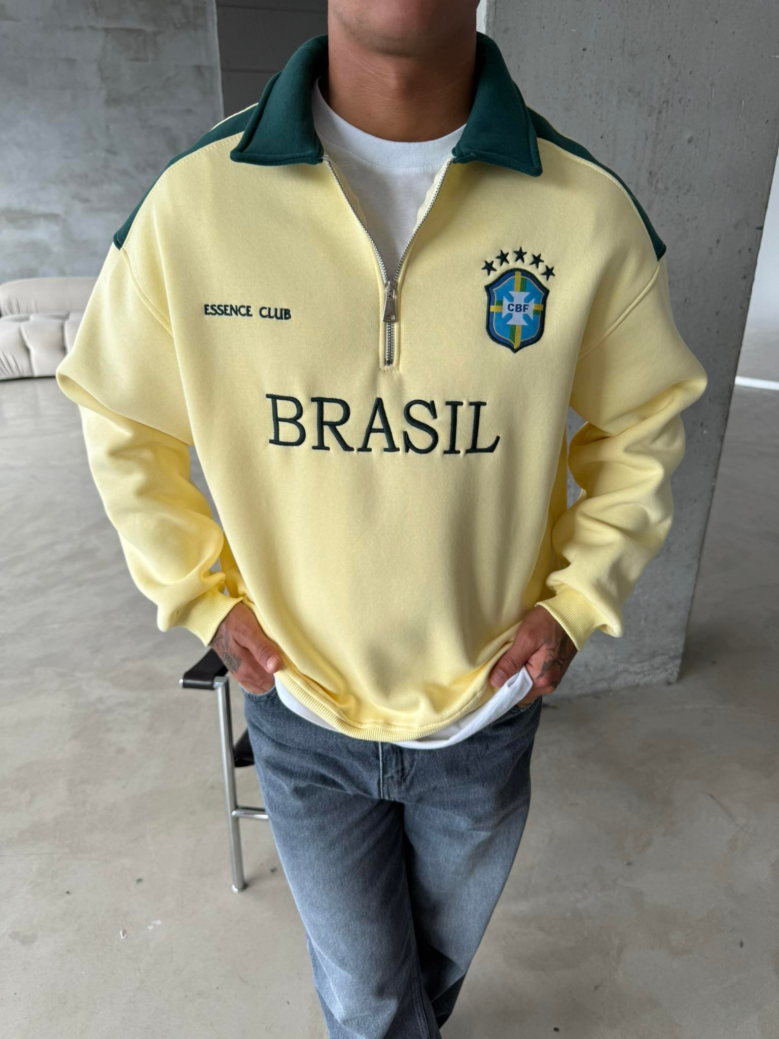 Brasil Yarım Fermuar Sweatshirt - Sarı