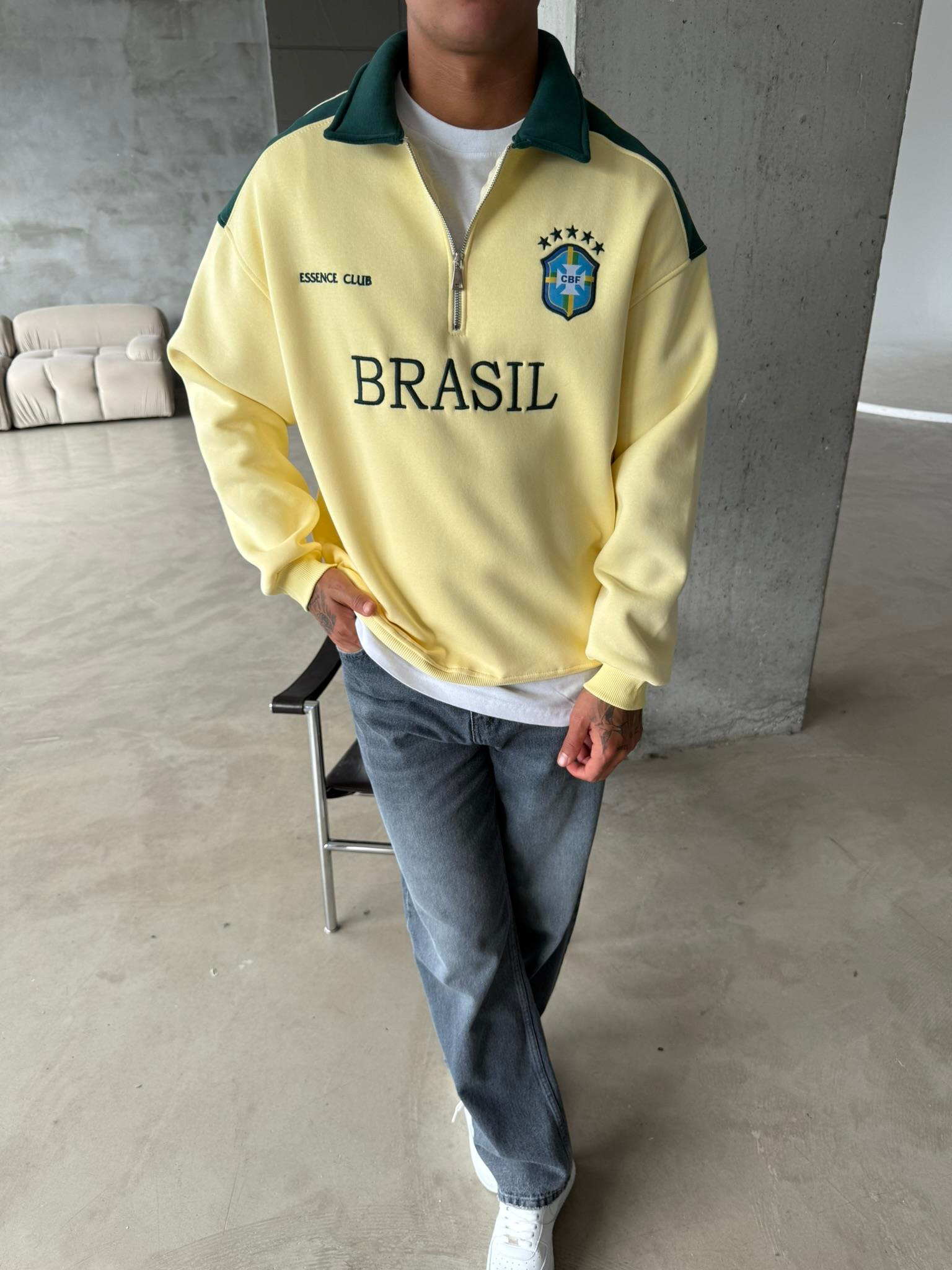 Brasil Yarım Fermuar Sweatshirt - Sarı