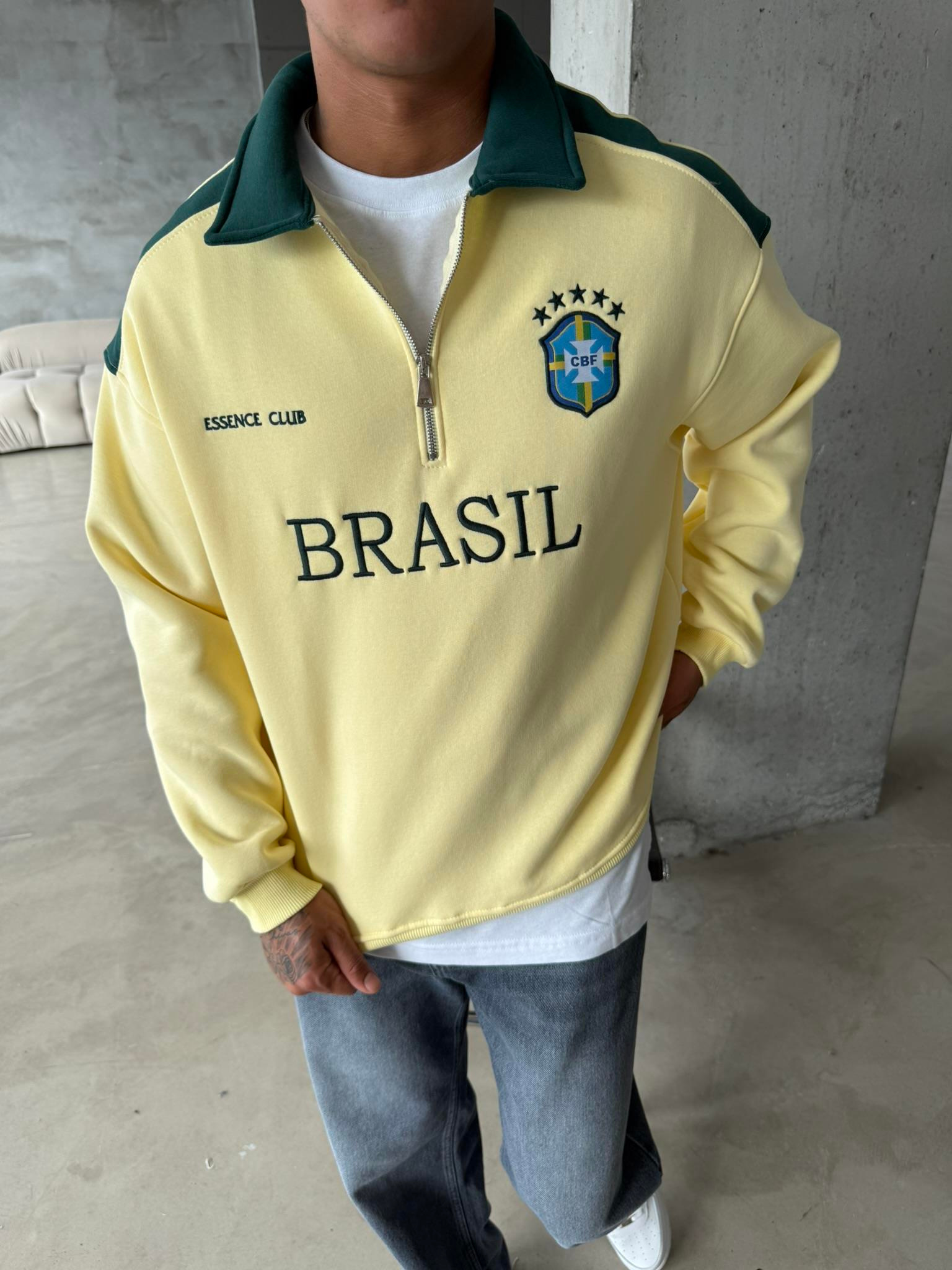 Brasil Yarım Fermuar Sweatshirt - Sarı