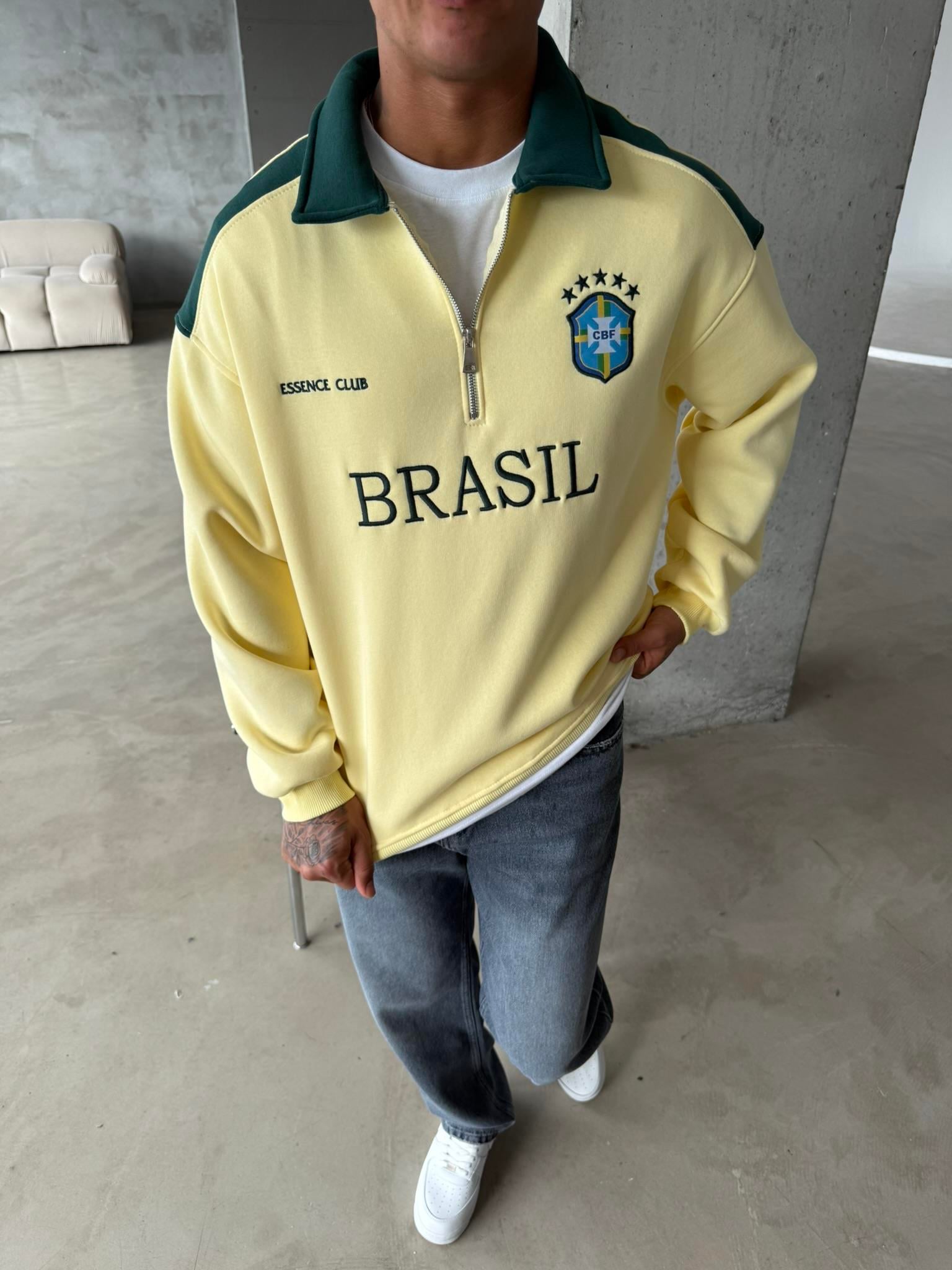 Brasil Yarım Fermuar Sweatshirt - Sarı