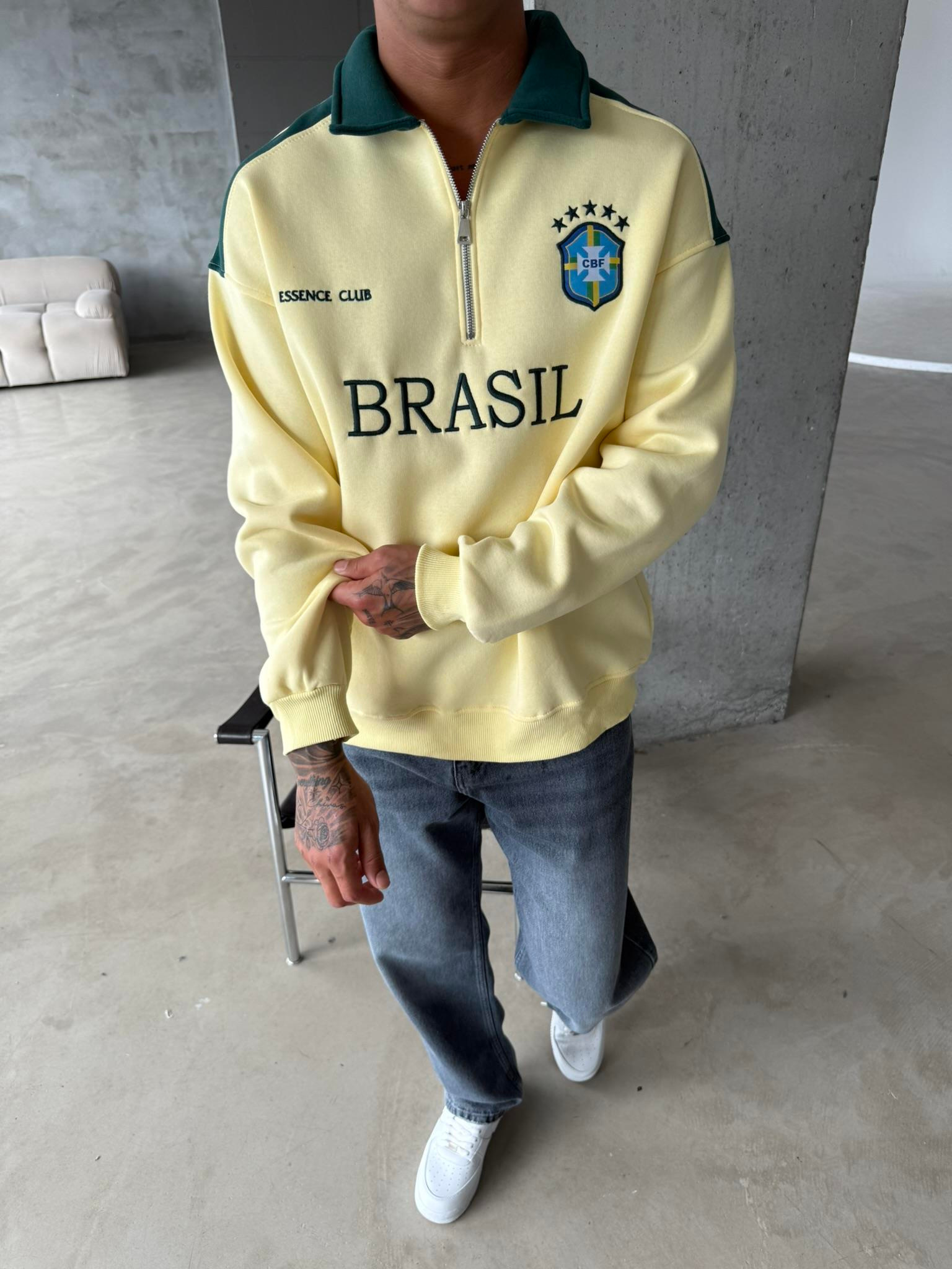 Brasil Yarım Fermuar Sweatshirt - Sarı