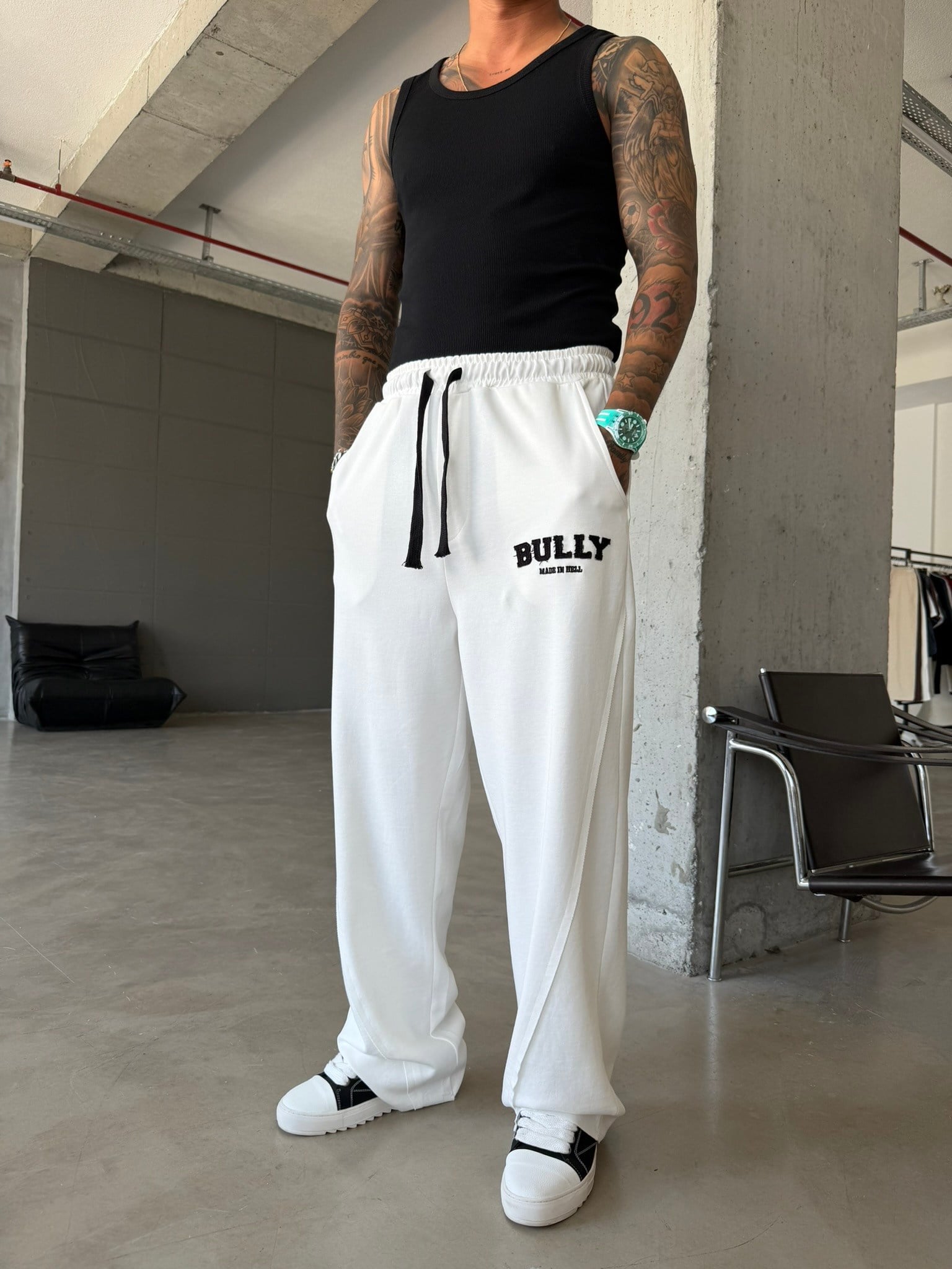BULLY  Nakışlı Premium Eşofman - Beyaz