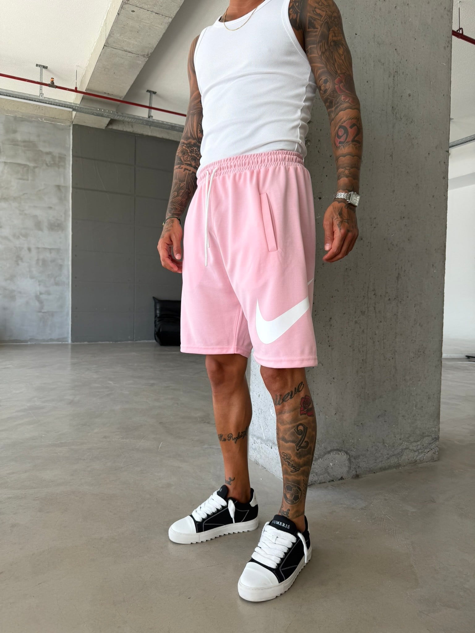 Büyük Yan Baskı NK Şort-Pembe