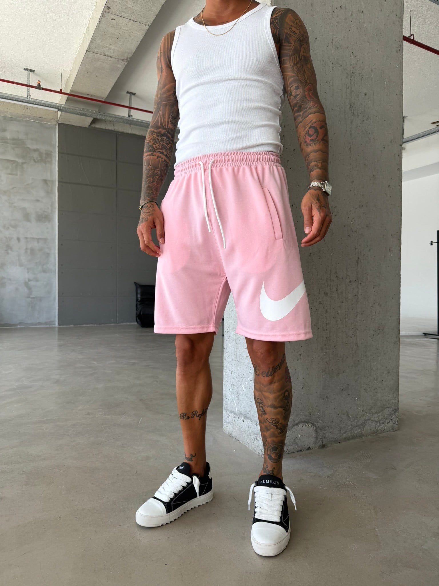 Büyük Yan Baskı NK Şort-Pembe