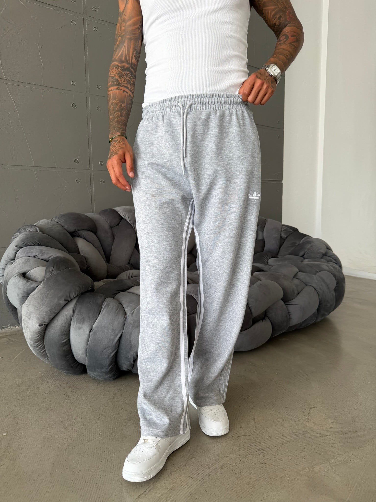 Cift Ters Şeritli Premium Baggy Eşofman - Siyah