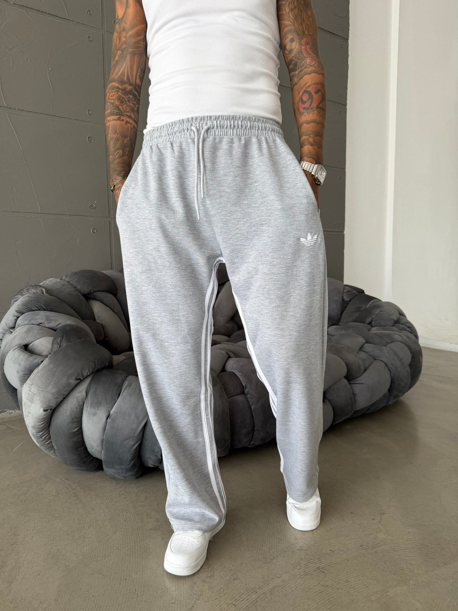 Cift Ters Şeritli Premium Baggy Eşofman - Siyah