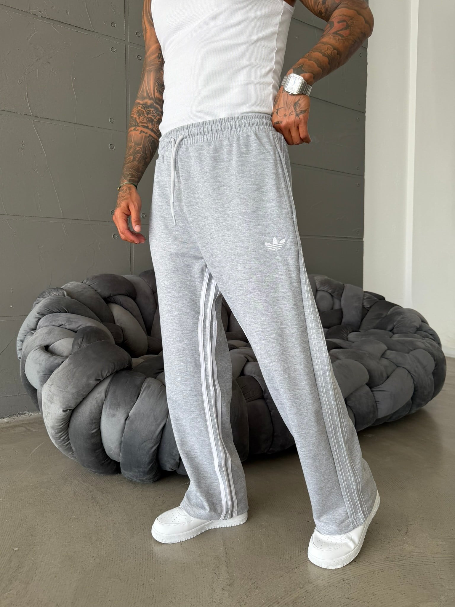Cift Ters Şeritli Premium Baggy Eşofman - Siyah