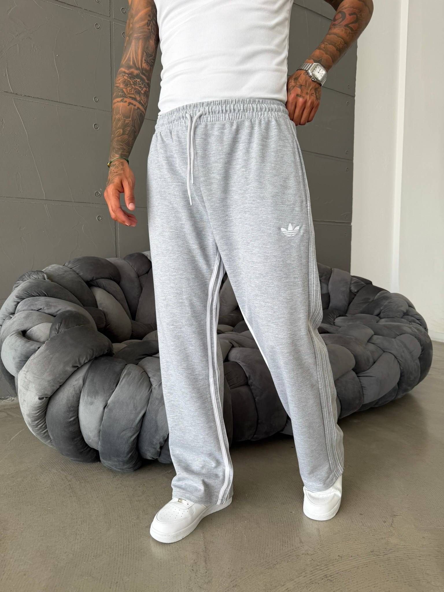 Cift Ters Şeritli Premium Baggy Eşofman - Siyah