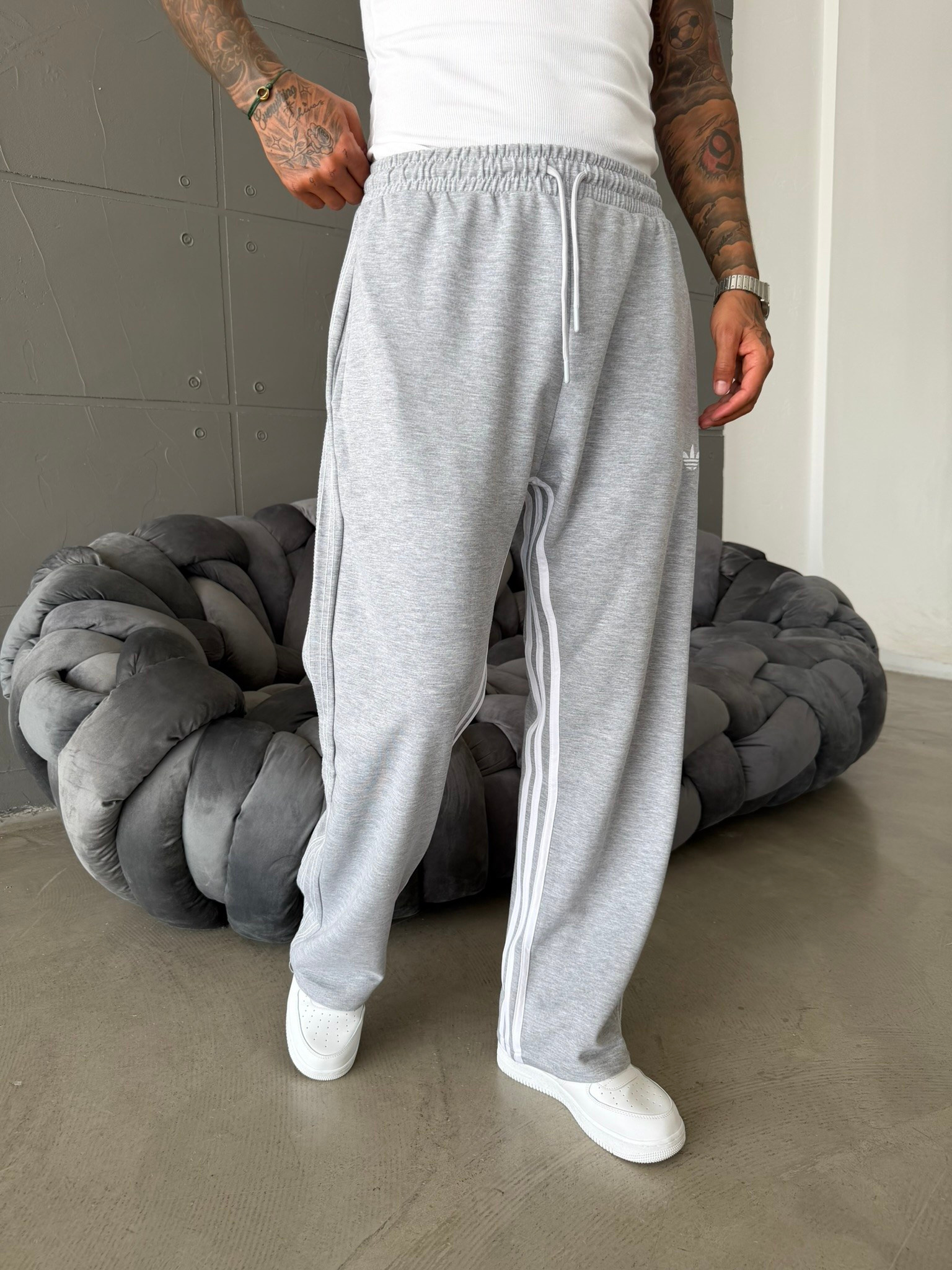 Cift Ters Şeritli Premium Baggy Eşofman - Siyah