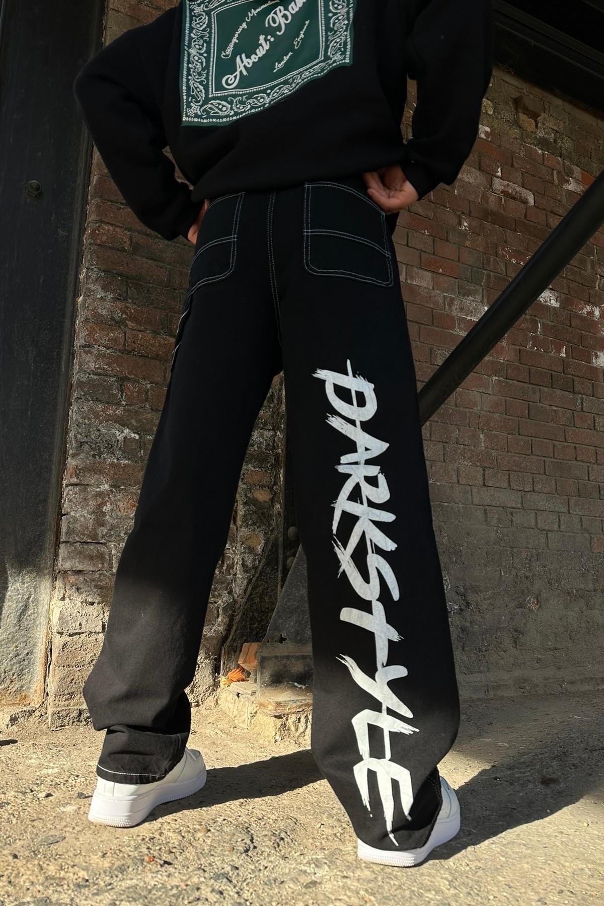 Dark Stayle Beyaz Dikişli Baggy Siyah