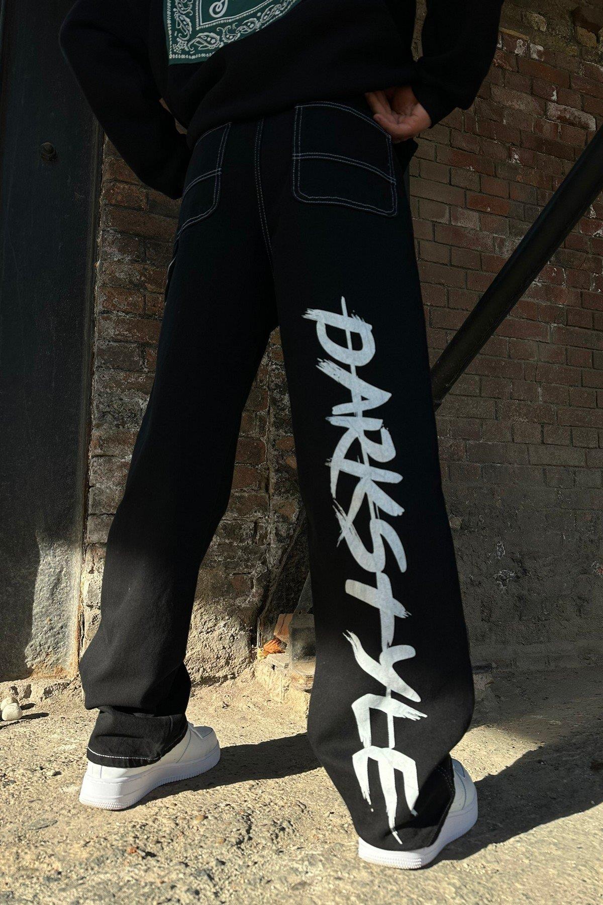 Dark Stayle Beyaz Dikişli Baggy Siyah