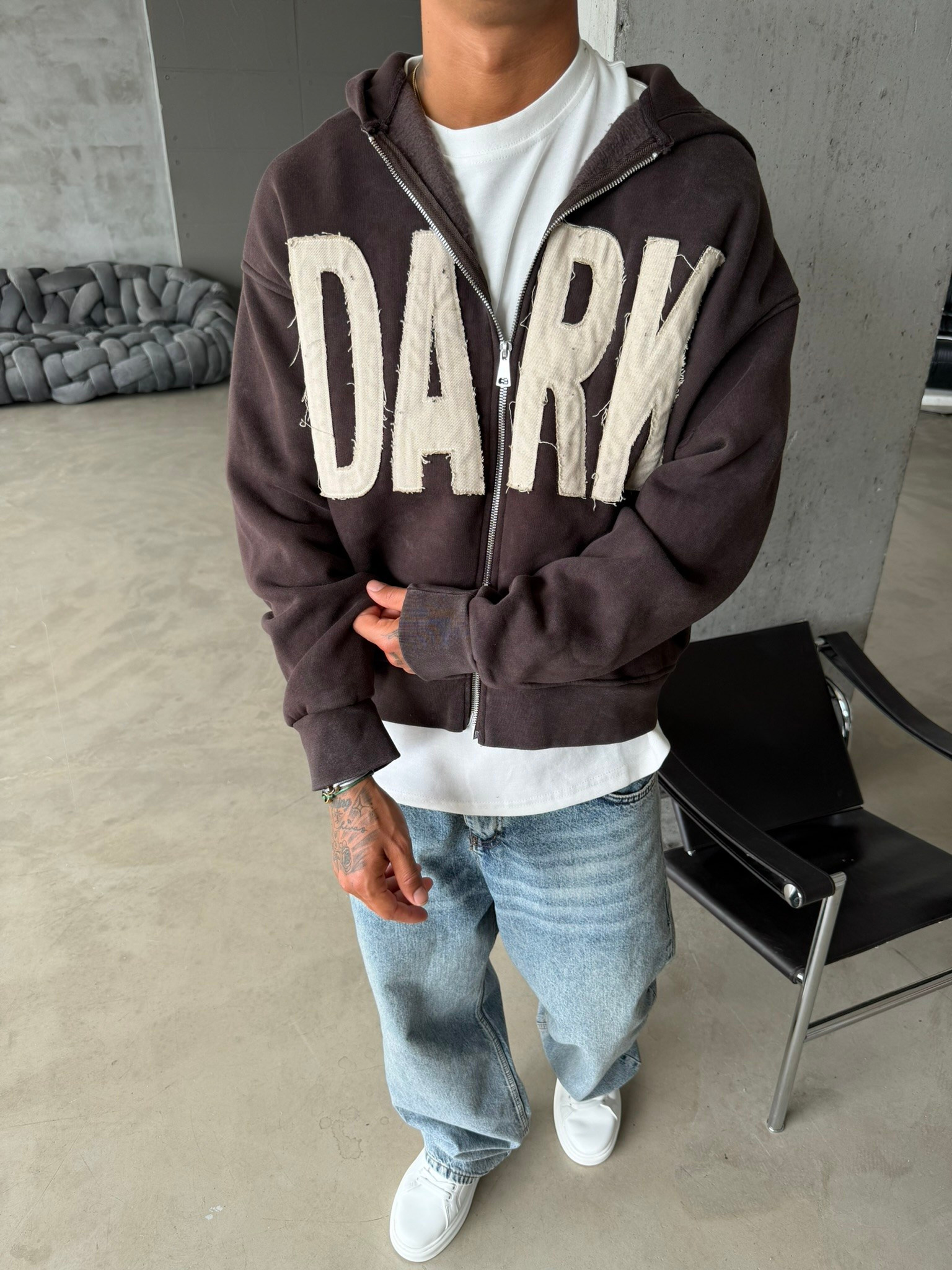 DARK Washed Premium Acid Yıkama Zİp Hoodie
