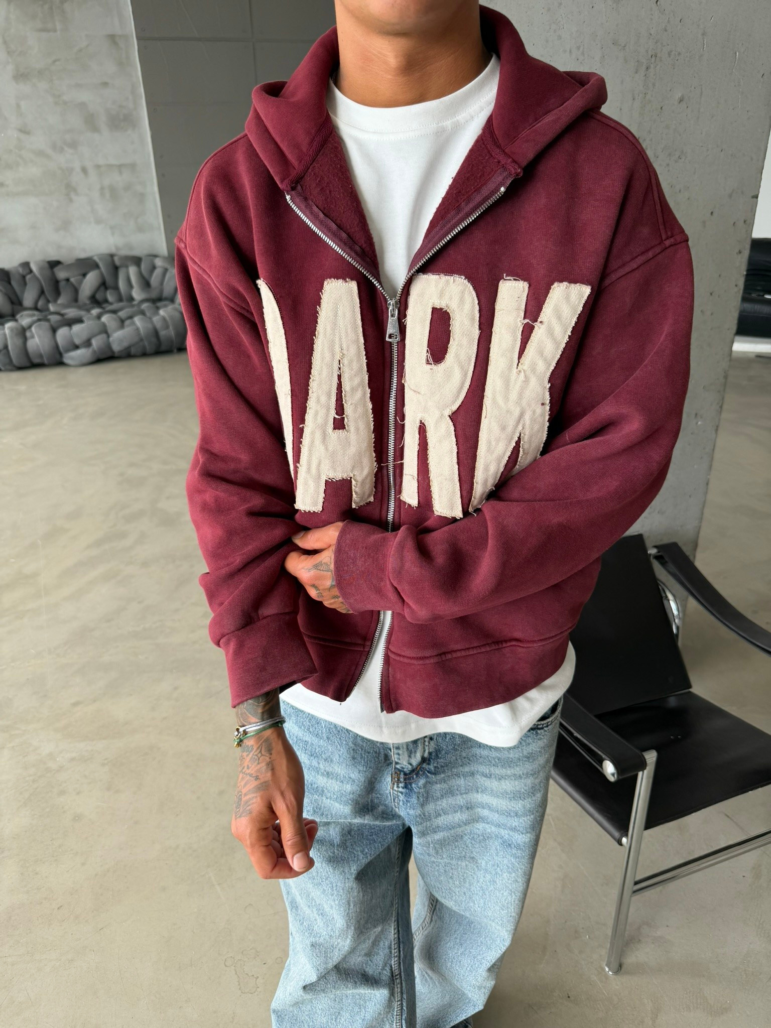 DARK Washed Premium Acid Yıkama Zİp Hoodie